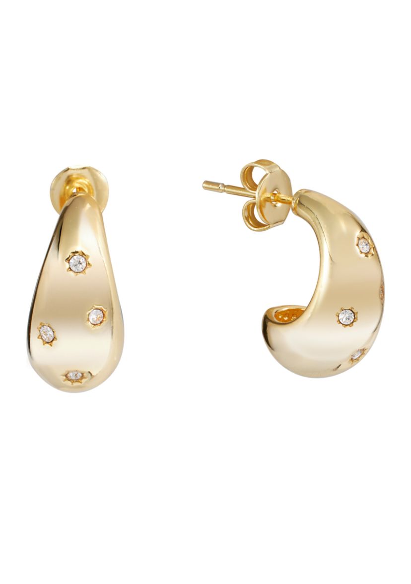 Gold Plated Crystal Starburst Post Hoop Earrings
