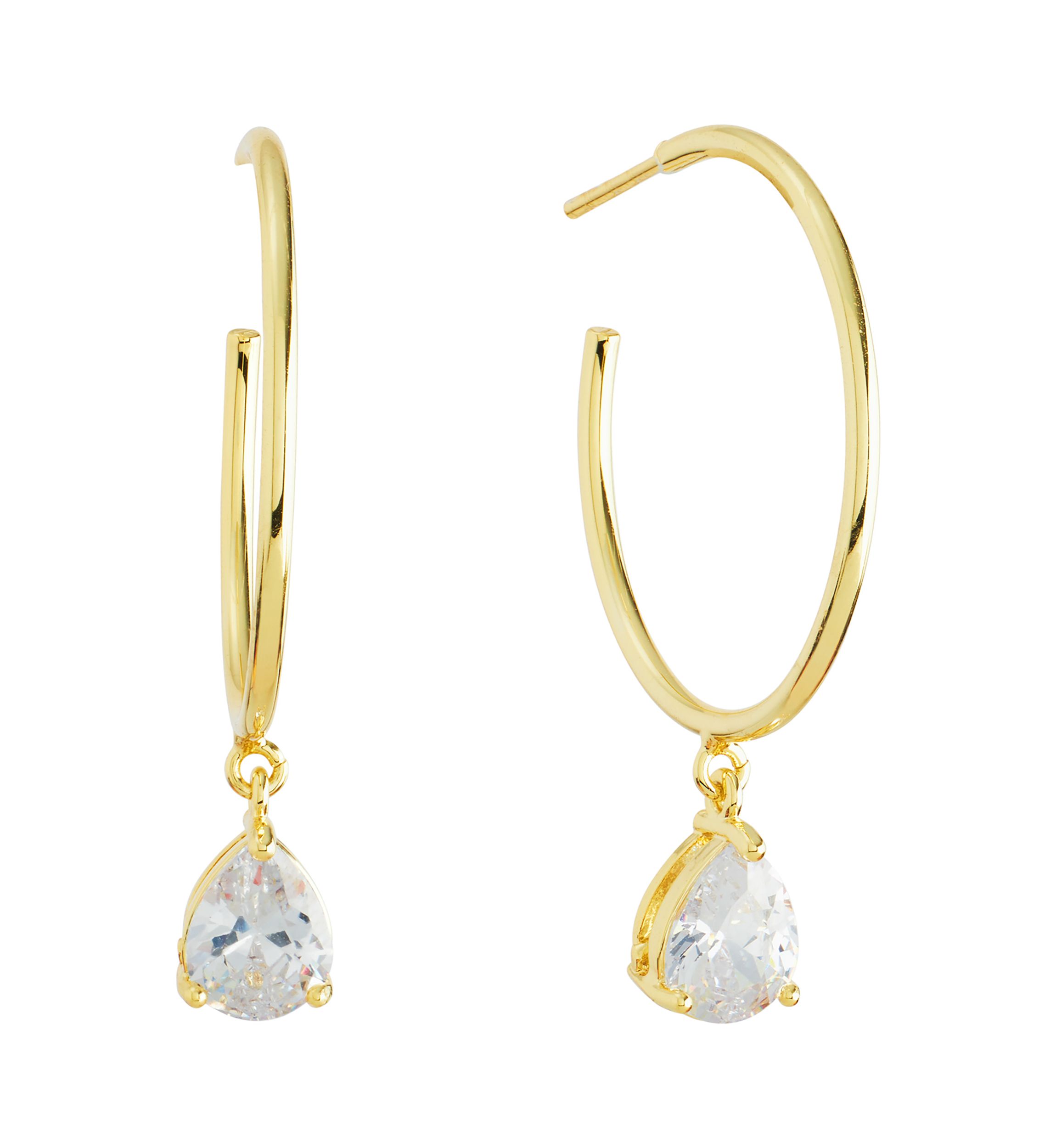  1.65" Crystal Teardrop Dangle Post Hoop Earrings