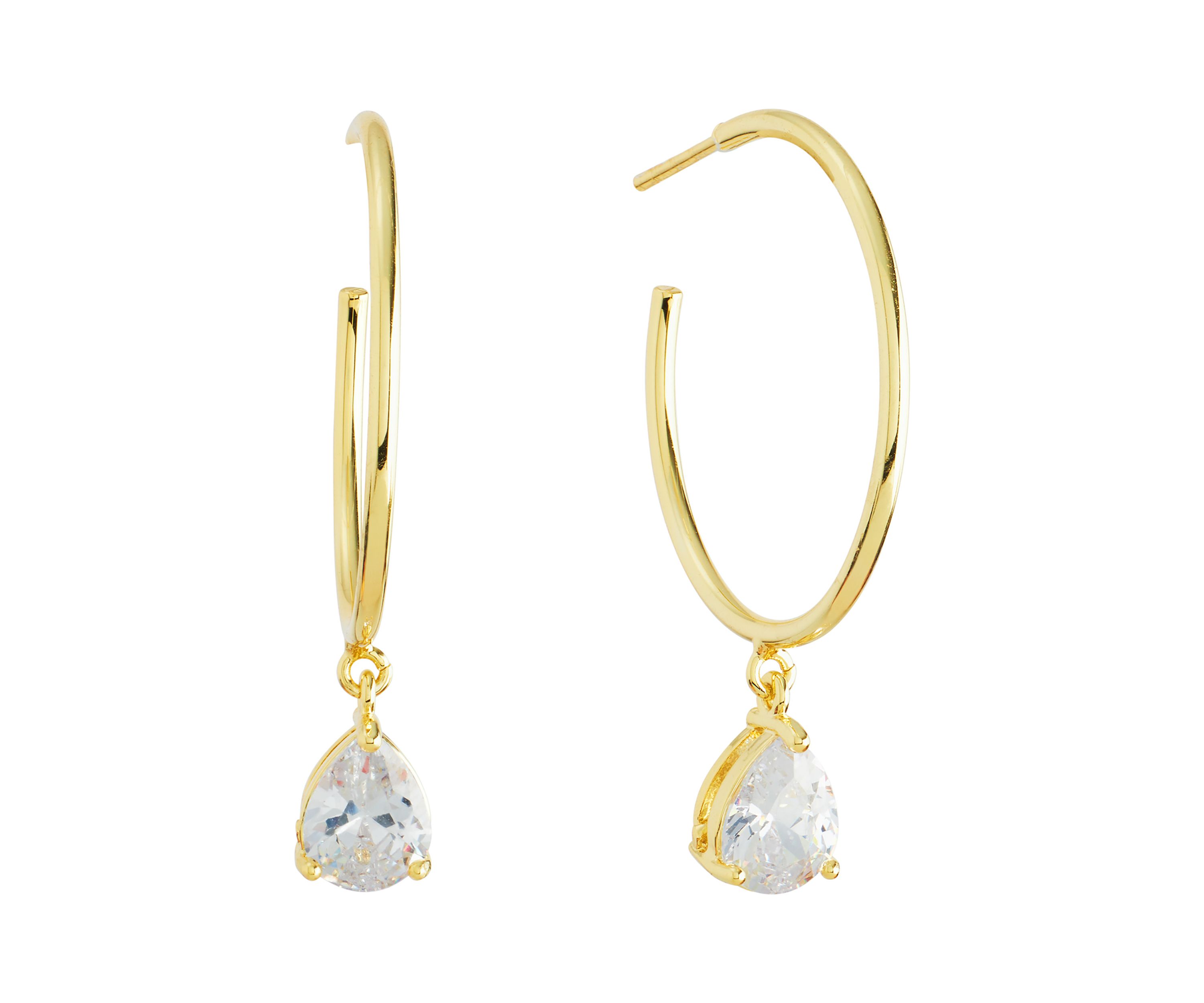 1.65" Crystal Teardrop Dangle Post Hoop Earrings