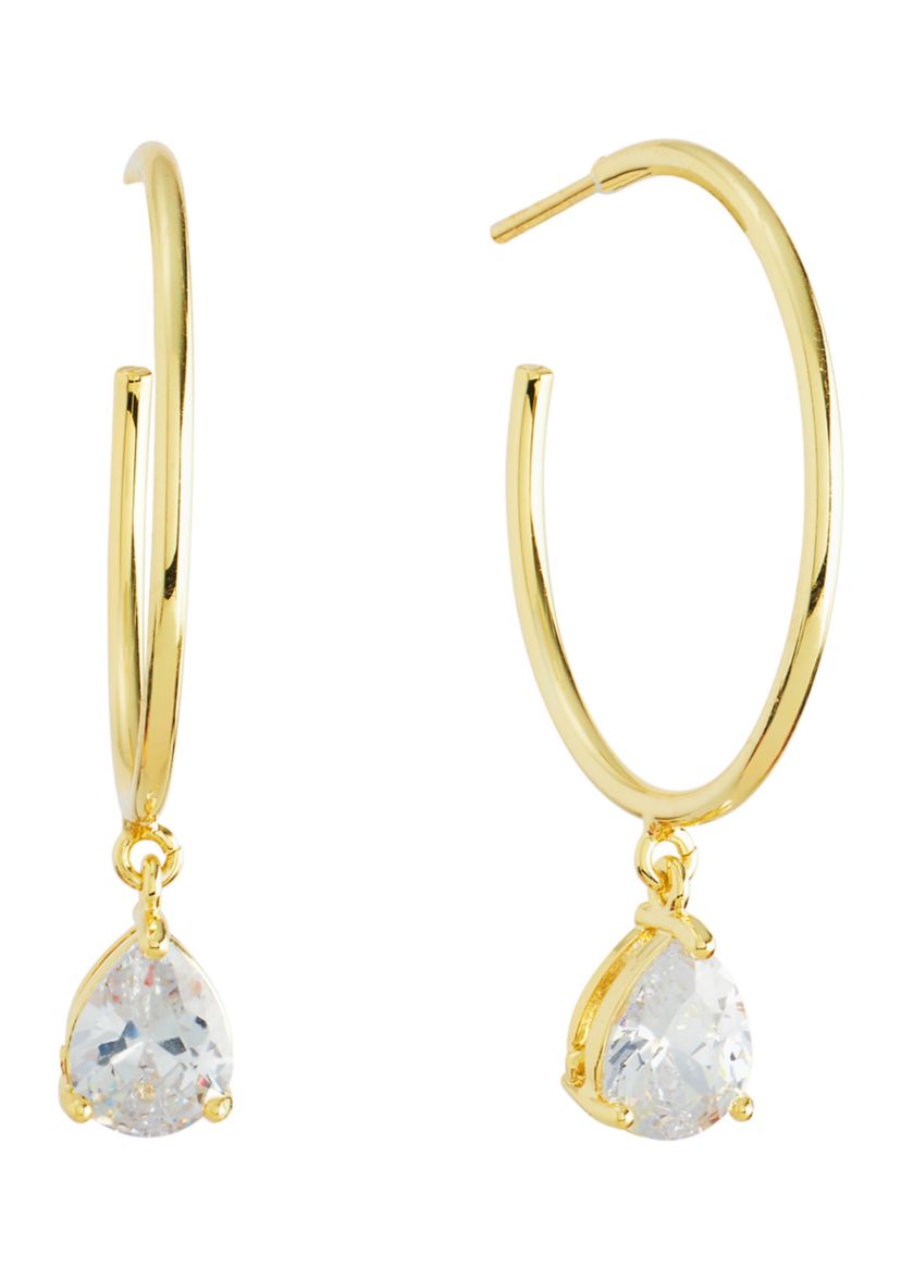  1.65" Crystal Teardrop Dangle Post Hoop Earrings