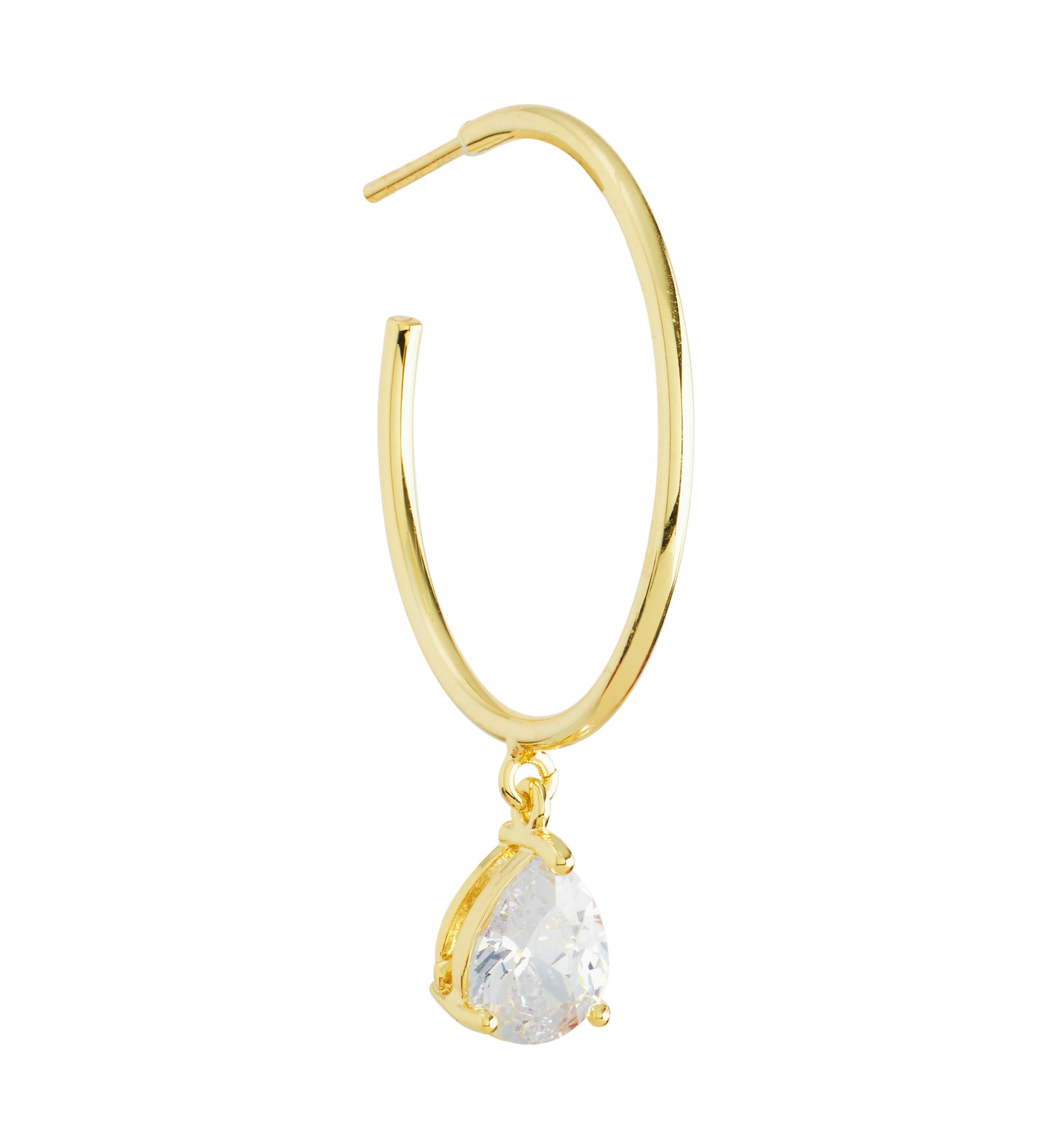  1.65" Crystal Teardrop Dangle Post Hoop Earrings