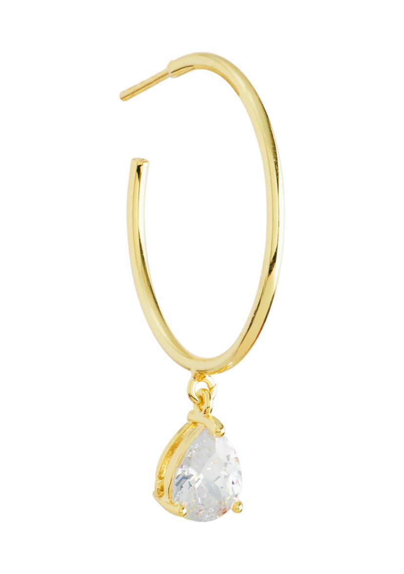  1.65" Crystal Teardrop Dangle Post Hoop Earrings