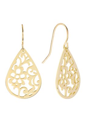 Belk Silverworks Gold Plated Laser Cut Flower Drop Earrings