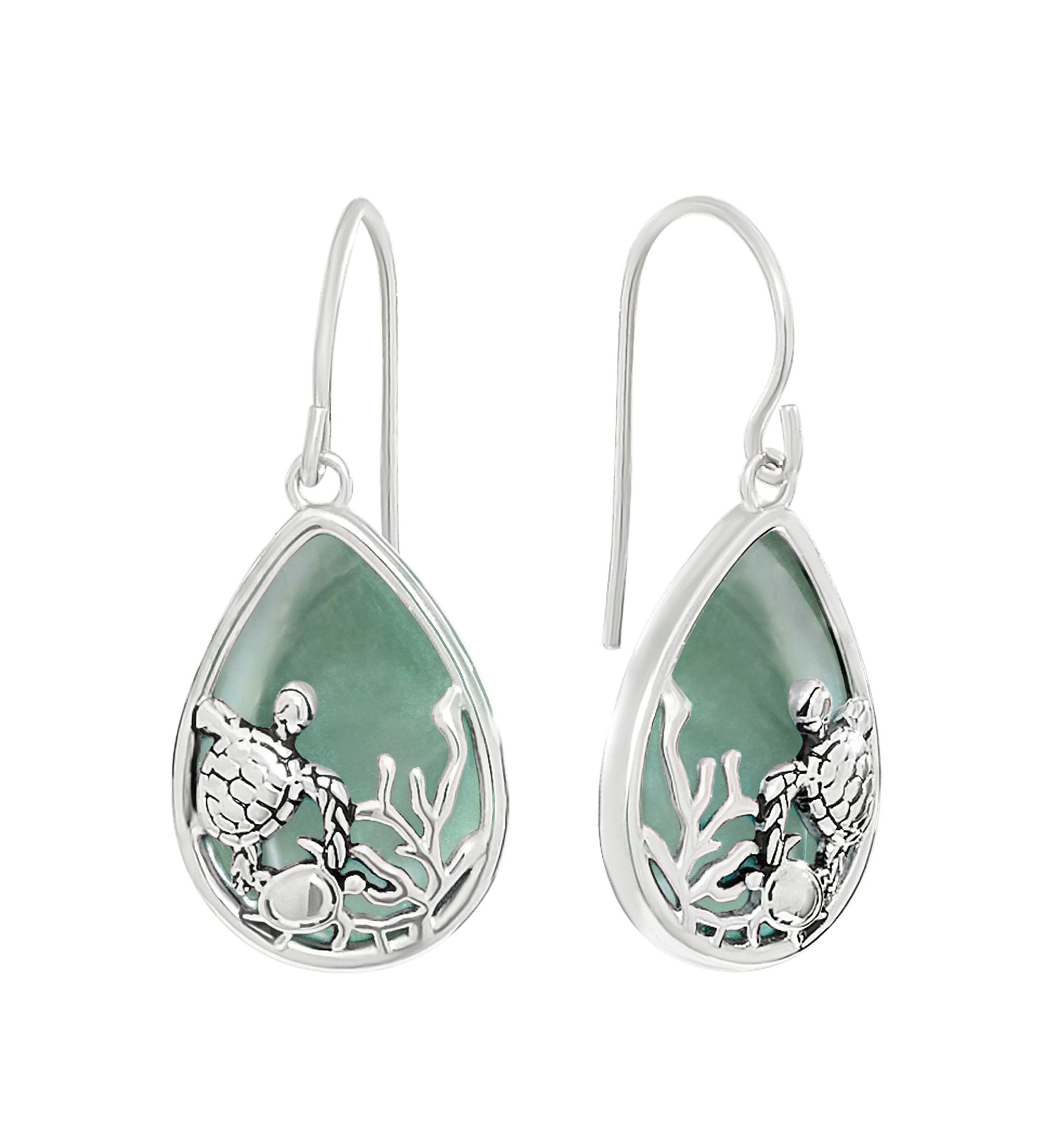 Green Aventurine Turtle Teardrop Earrings
