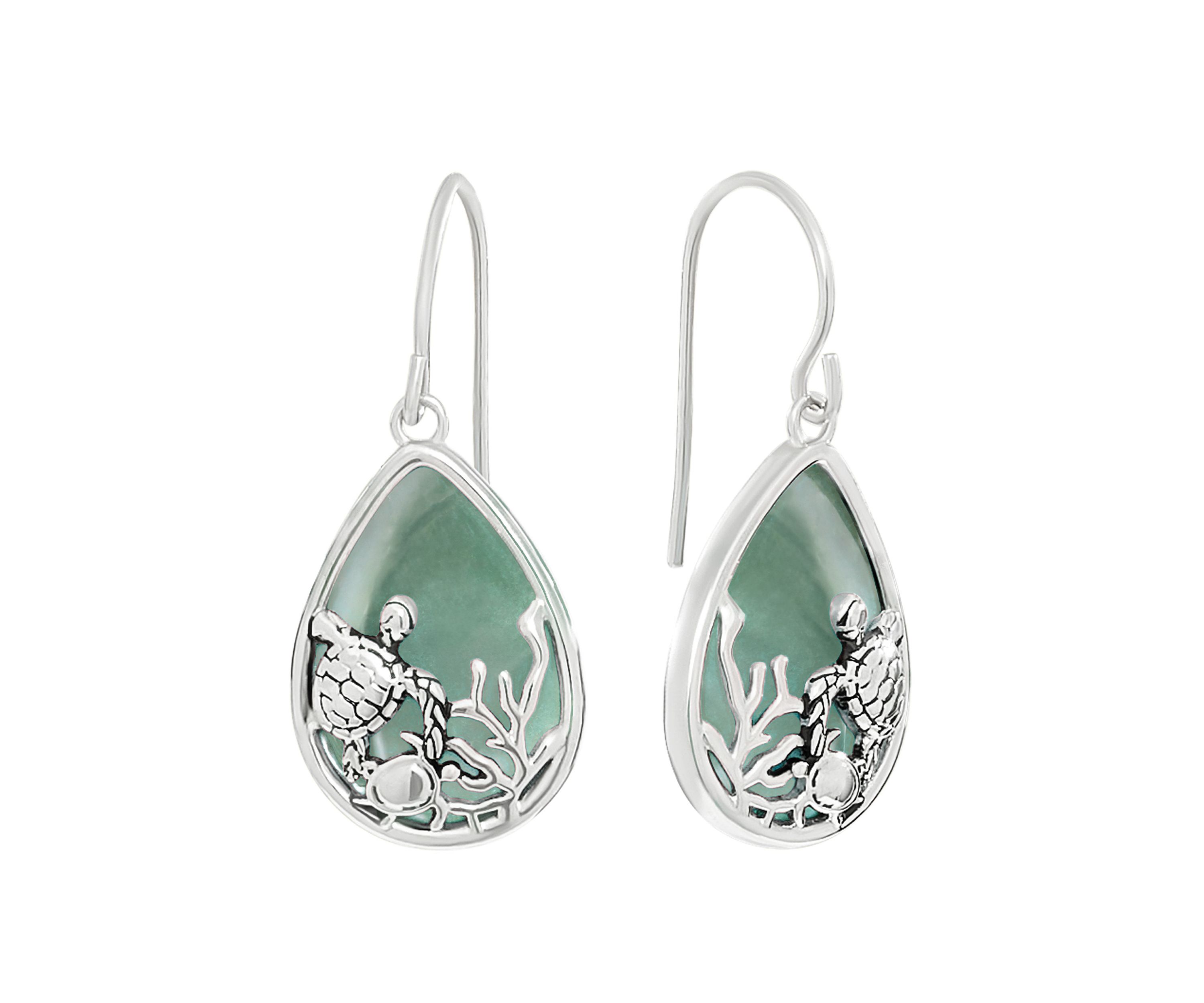 Green Aventurine Turtle Teardrop Earrings