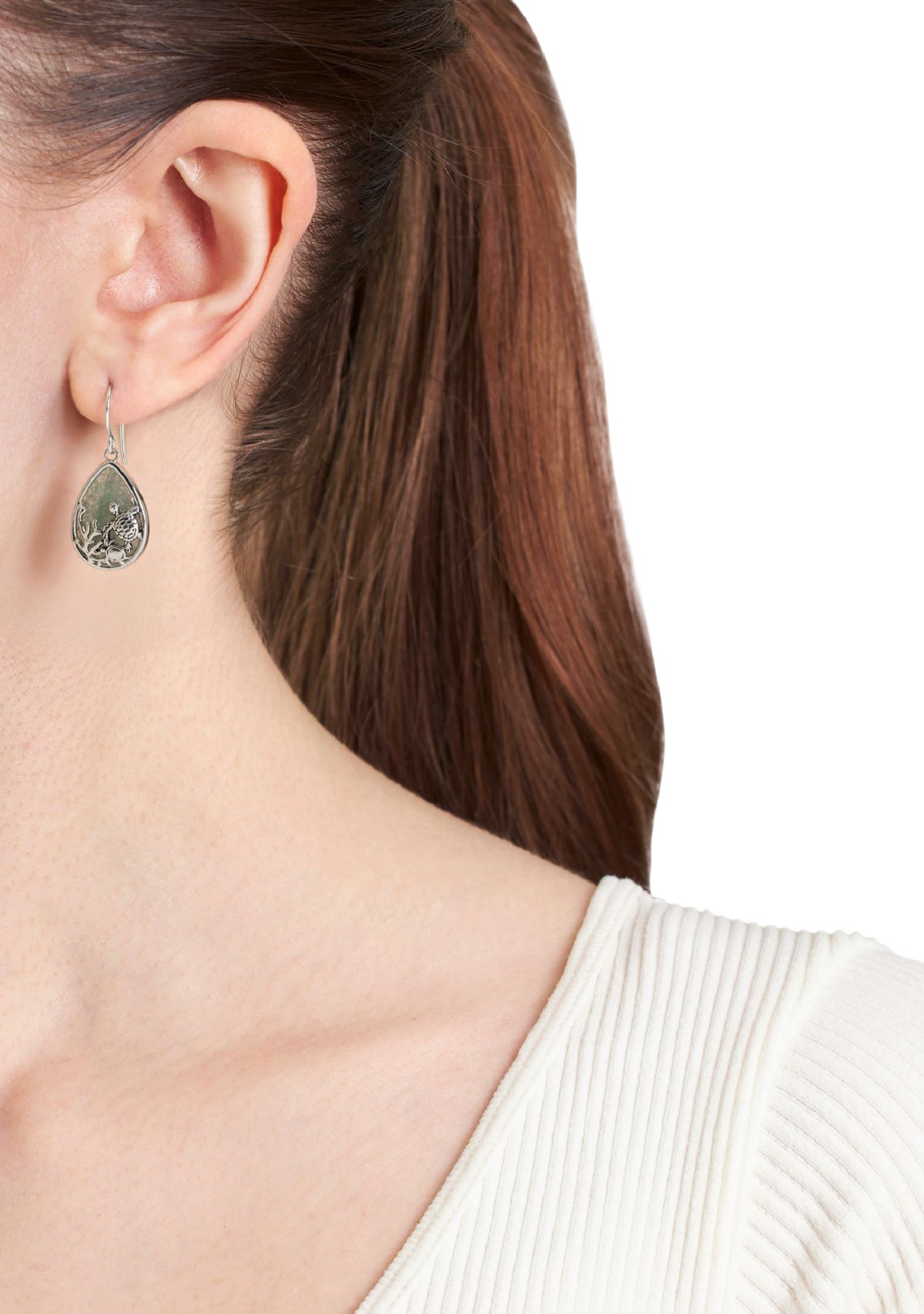 Green Aventurine Turtle Teardrop Earrings