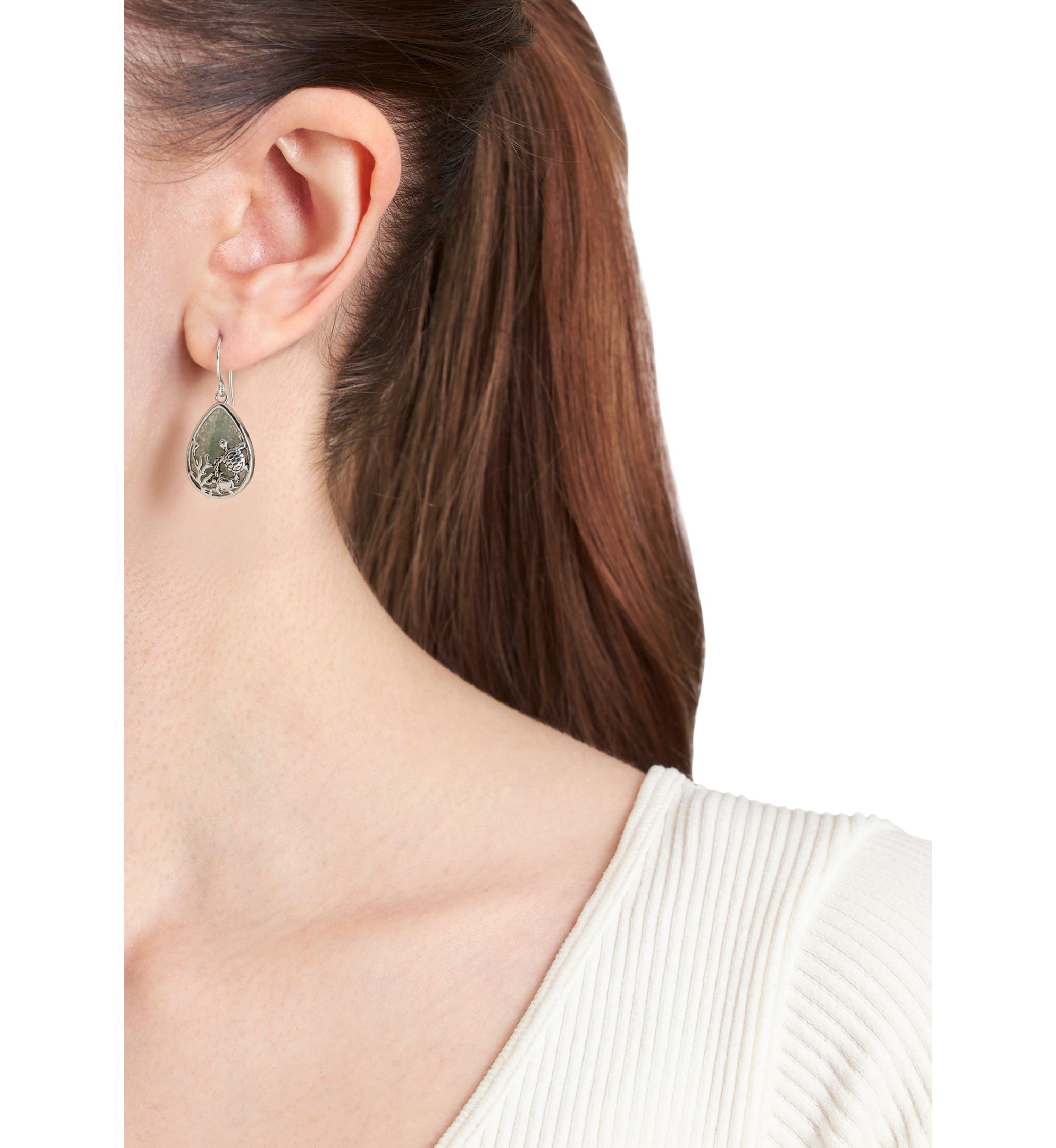 Green Aventurine Turtle Teardrop Earrings