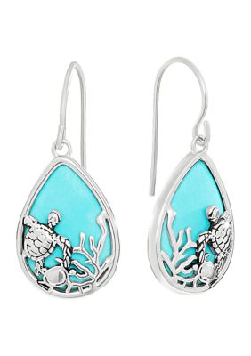 Belk Silverworks Silver Plated Genuine Turquoise Howlite Turtle Teardrop Earrings