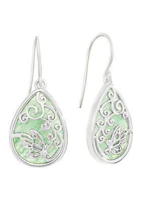 Belk Silverworks Silver Plated Genuine Stone Butterfly Teardrop Earrings