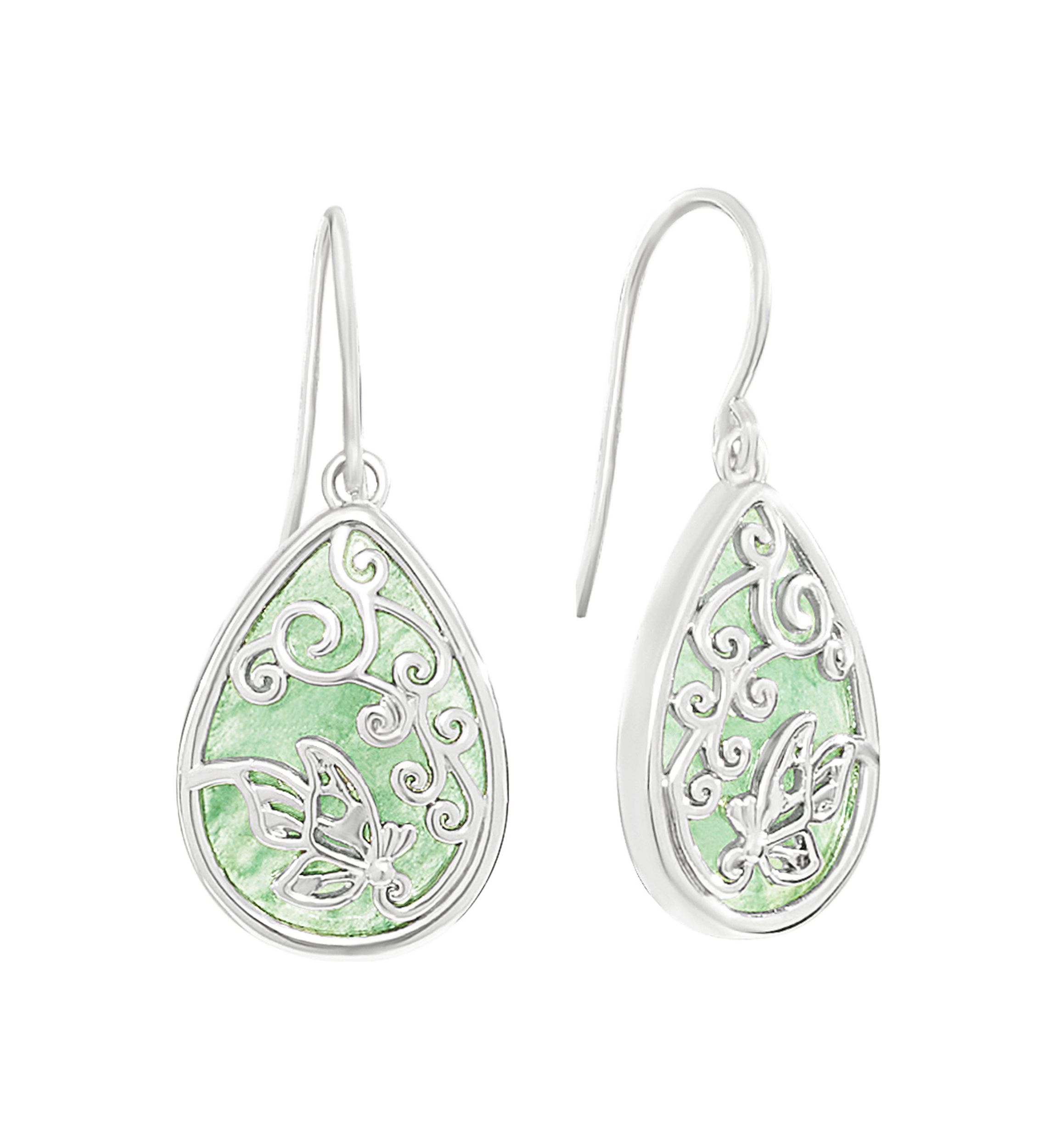Silver Plated Genuine Stone Butterfly Teardrop Earrings