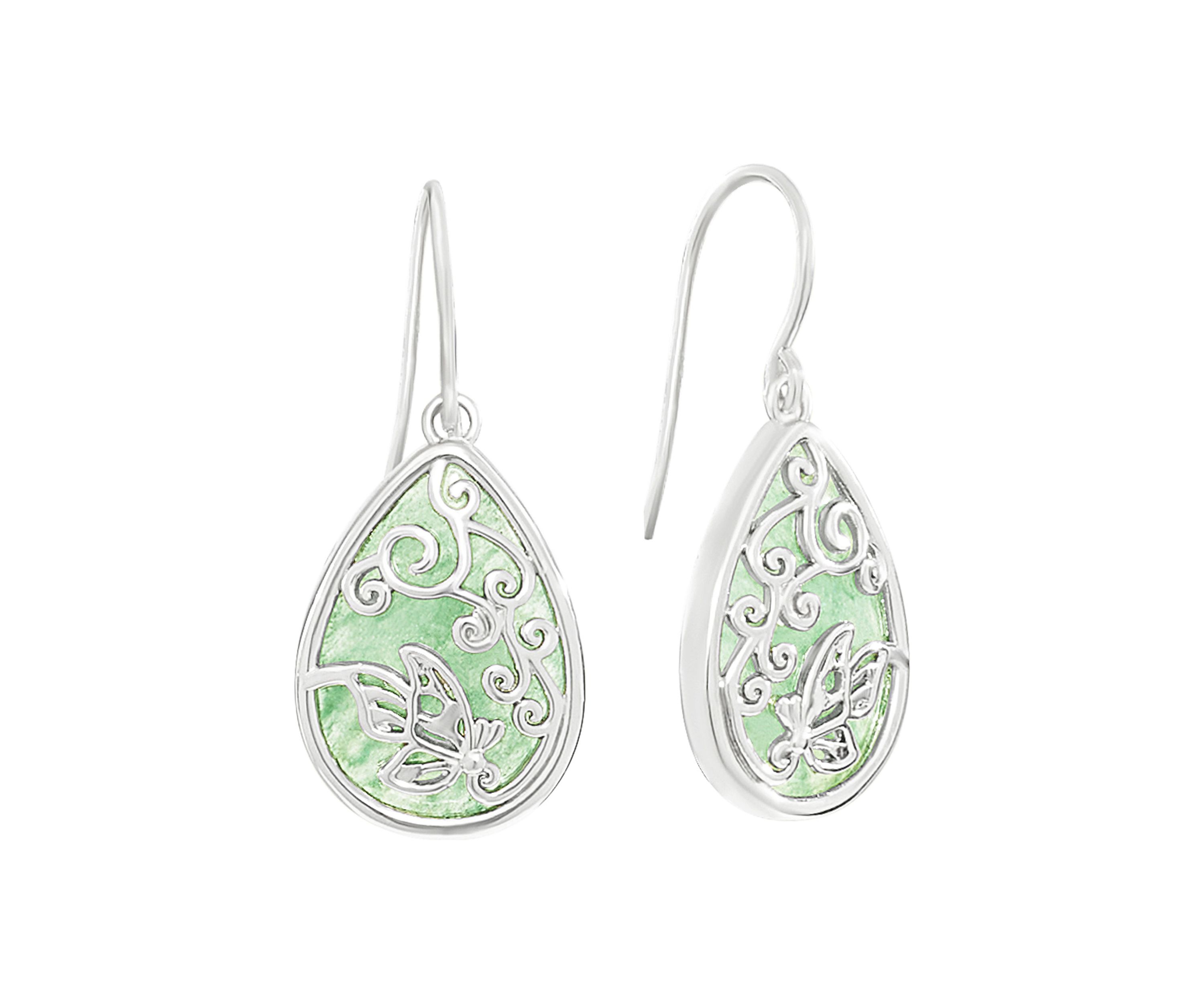 Silver Plated Genuine Stone Butterfly Teardrop Earrings