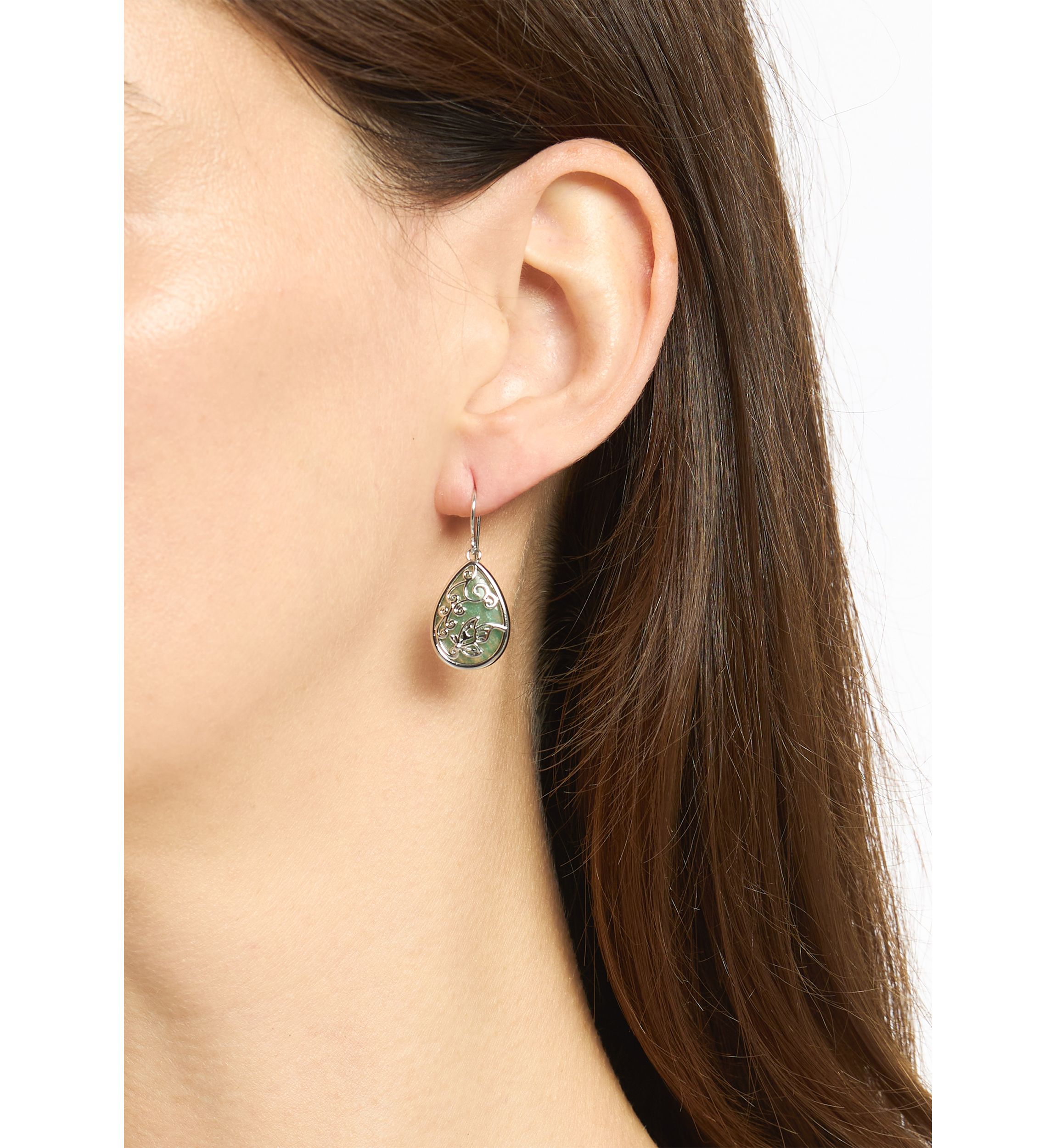 Silver Plated Genuine Stone Butterfly Teardrop Earrings
