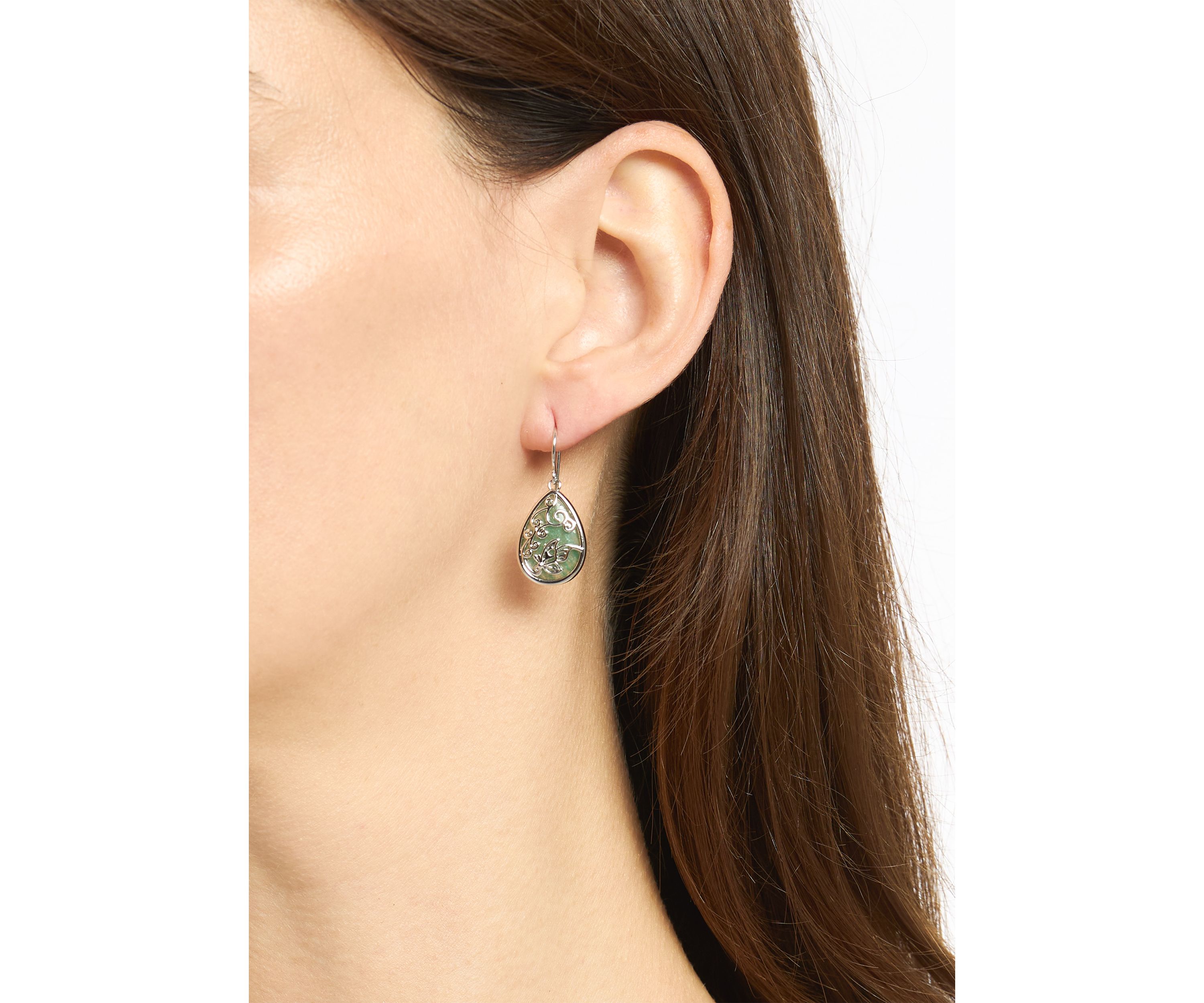 Silver Plated Genuine Stone Butterfly Teardrop Earrings