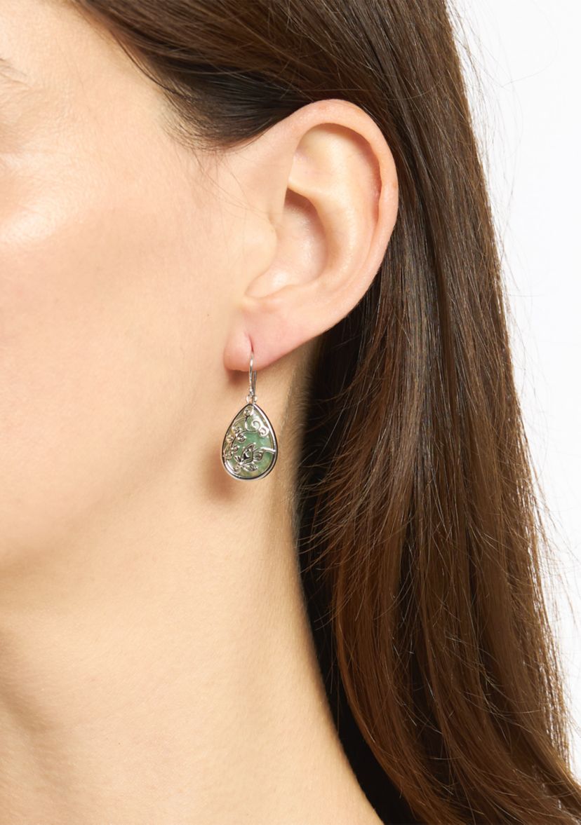 Silver Plated Genuine Stone Butterfly Teardrop Earrings