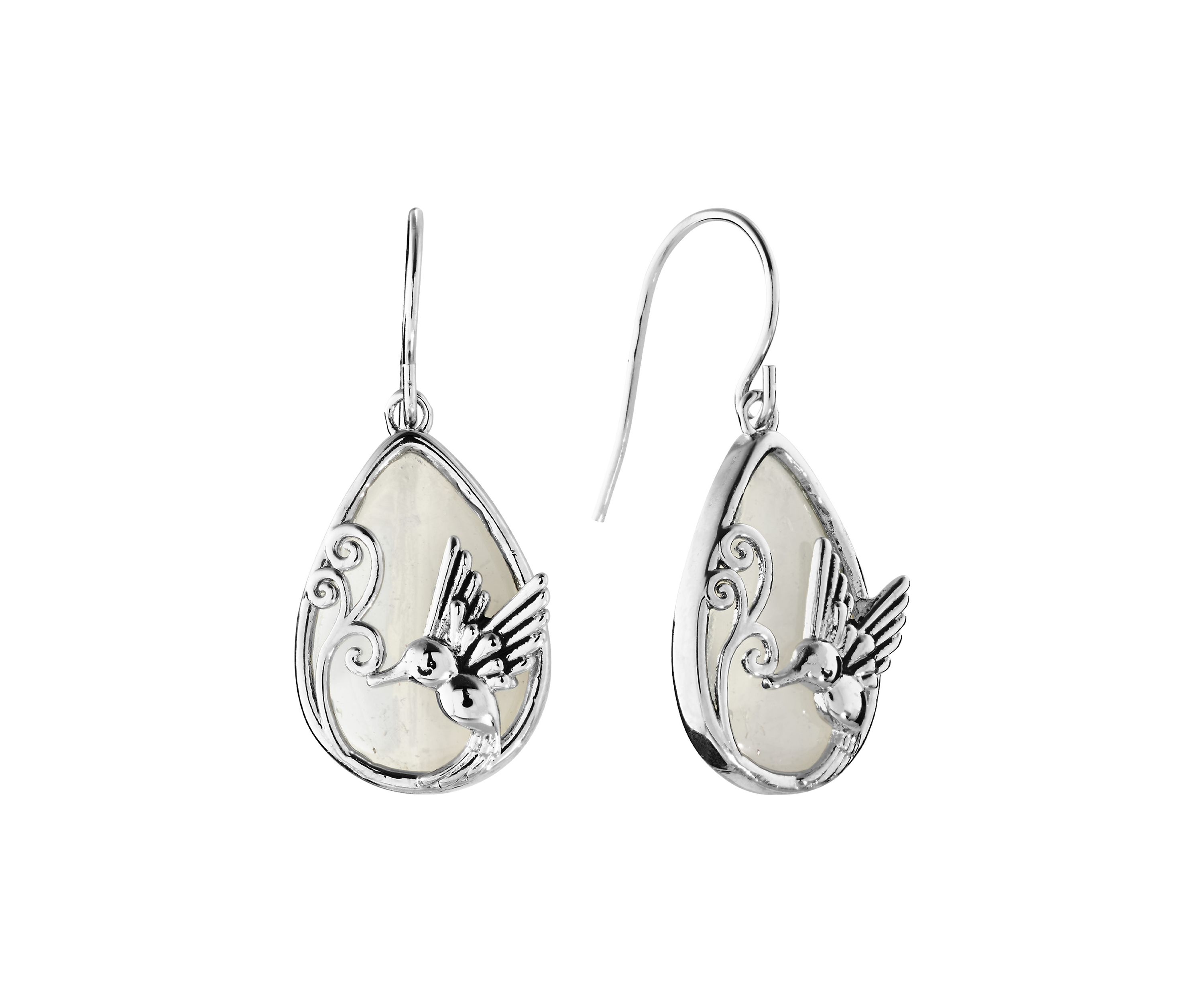 Silver Plated Simulated Opalite Humingbird Drop Earrings