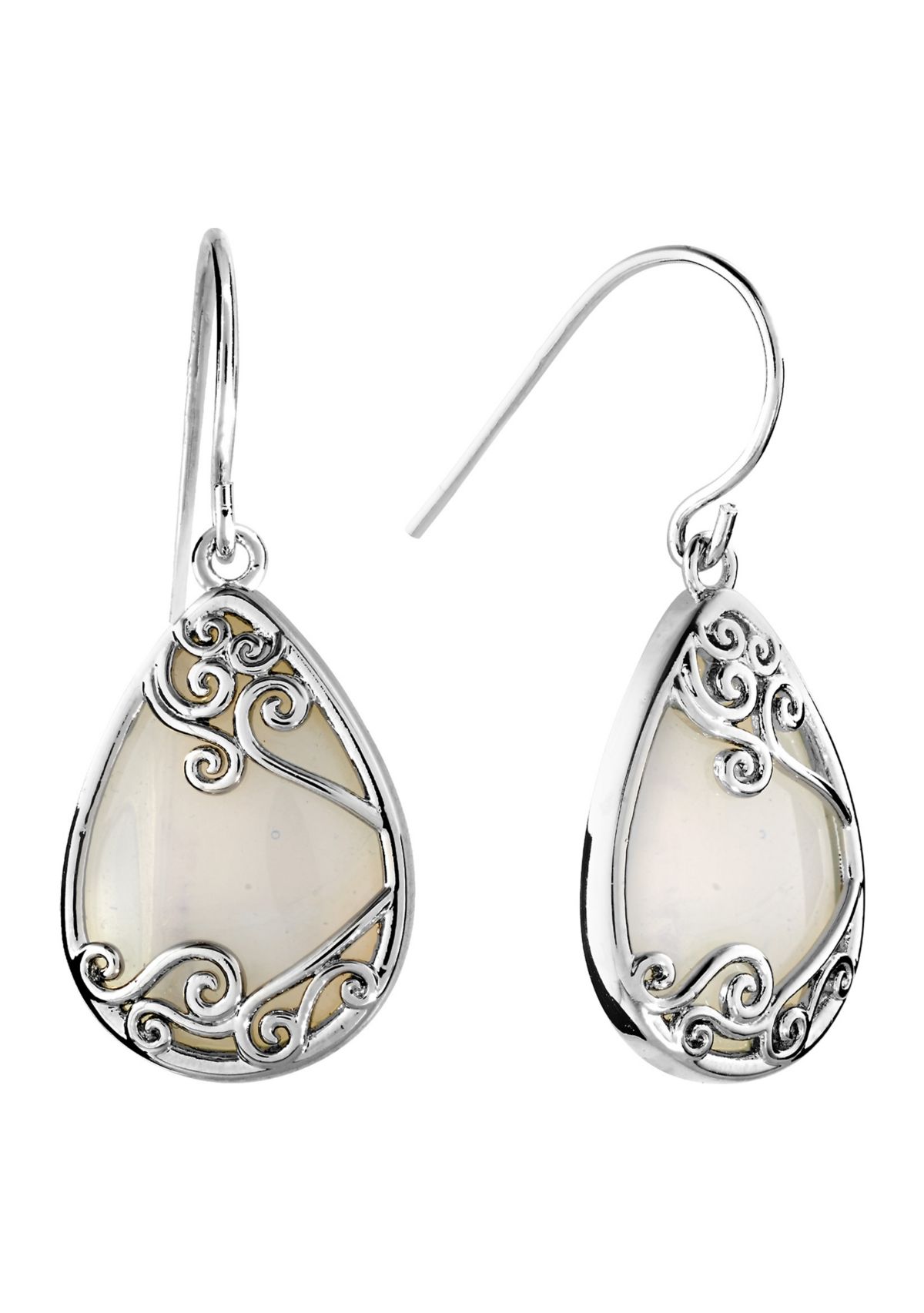 Silver Plated Simulated Opalite Filigree Teardrop Earrings