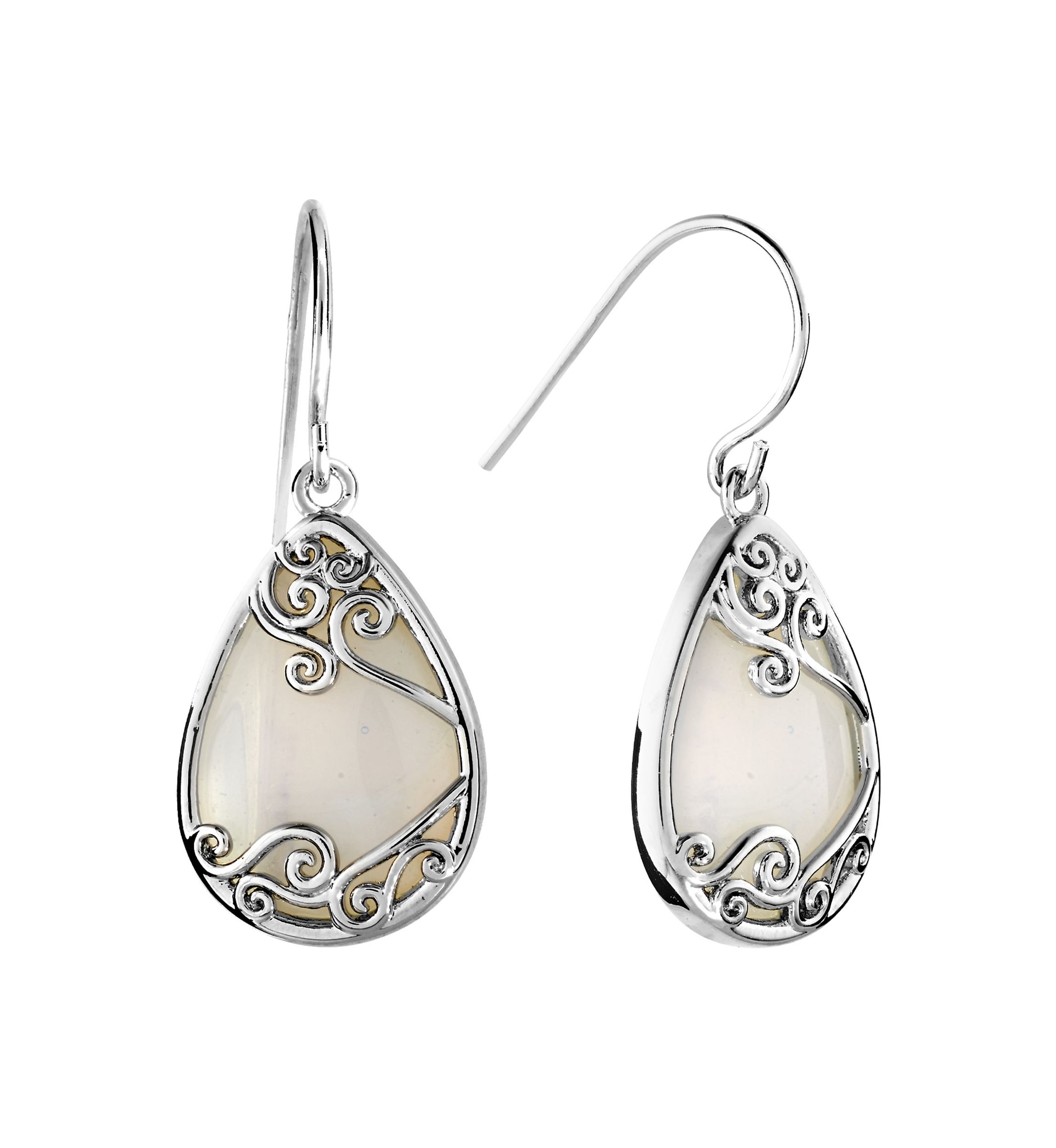 Silver Plated Simulated Opalite Filigree Teardrop Earrings