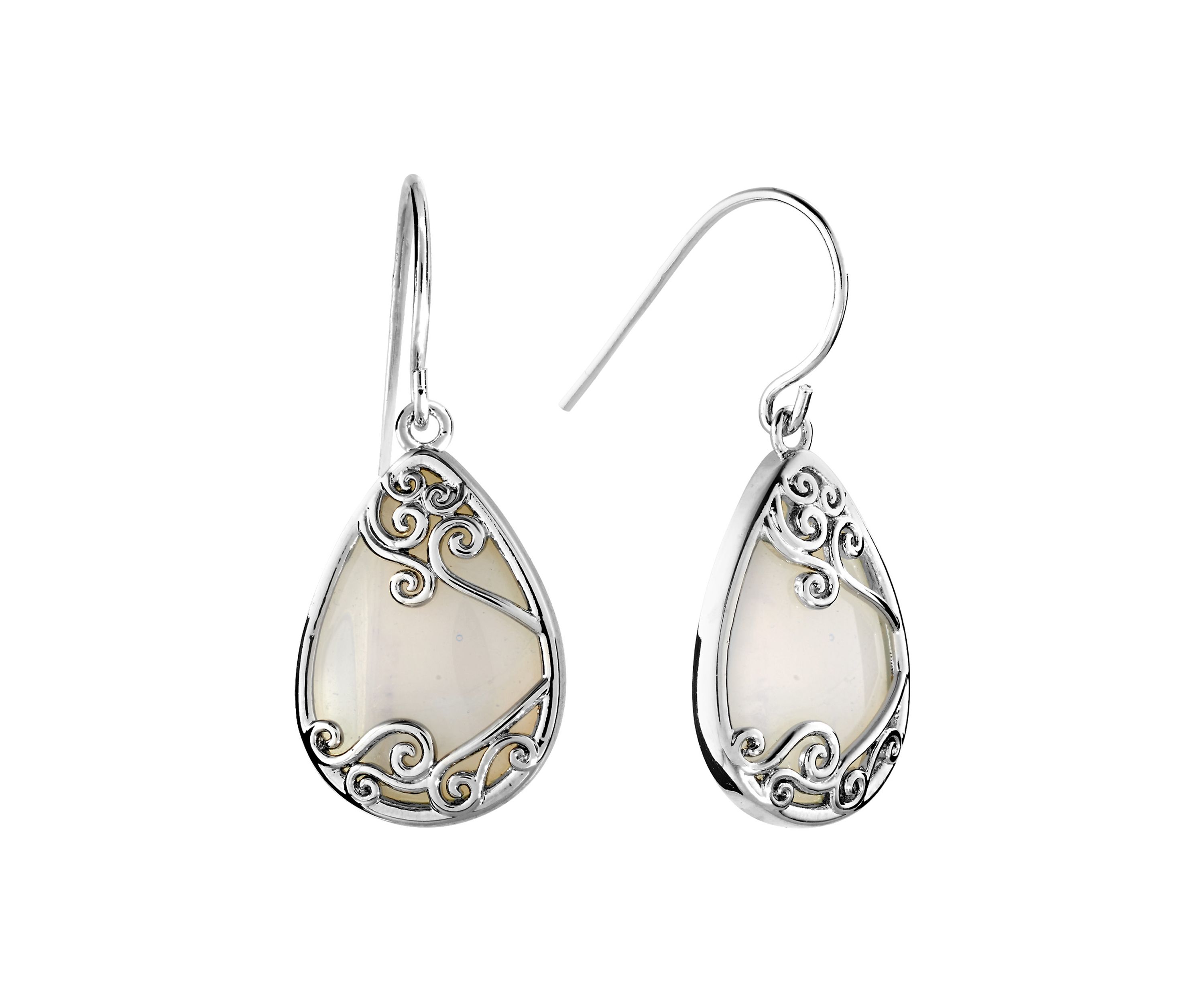 Silver Plated Simulated Opalite Filigree Teardrop Earrings