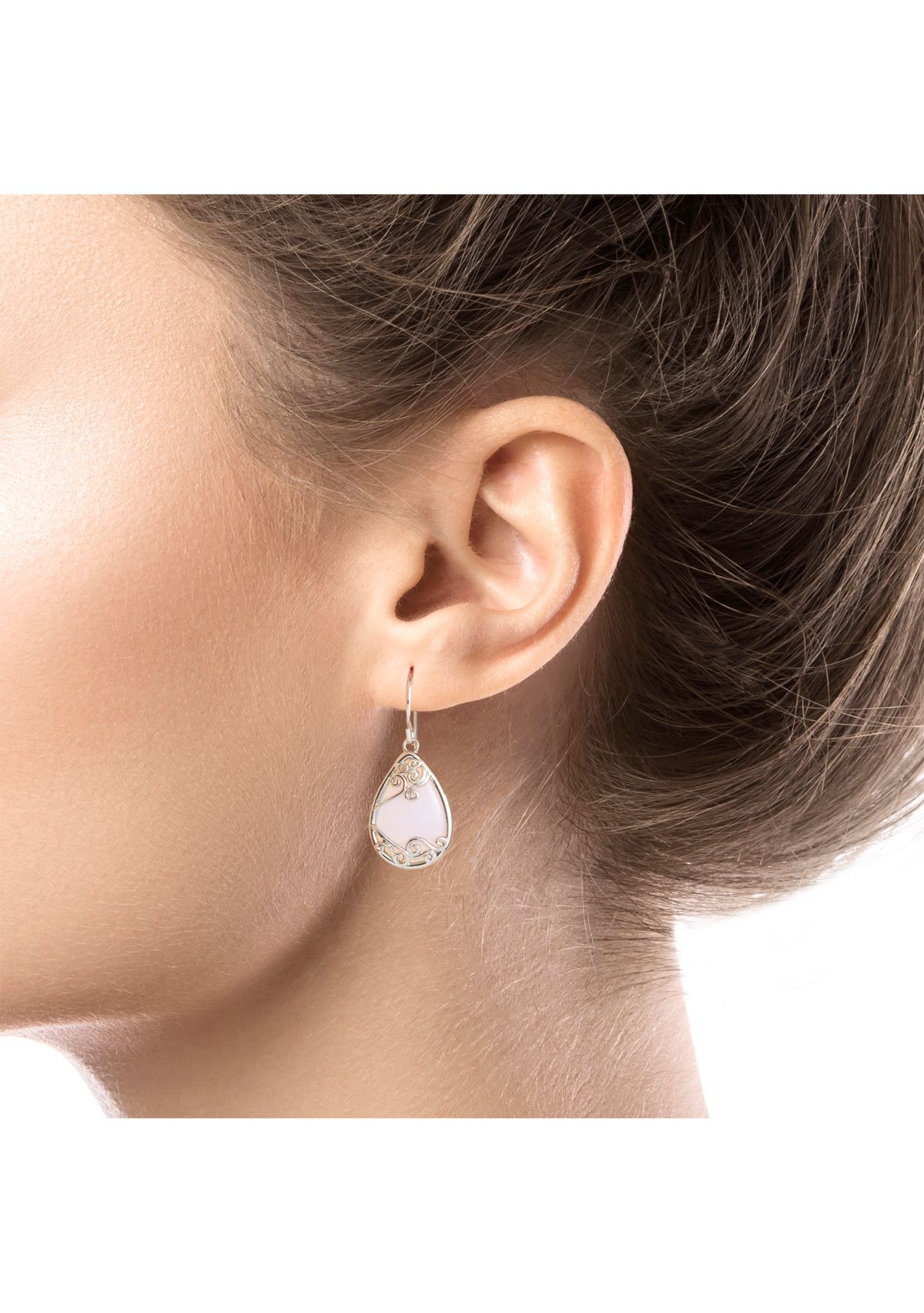 Silver Plated Simulated Opalite Filigree Teardrop Earrings