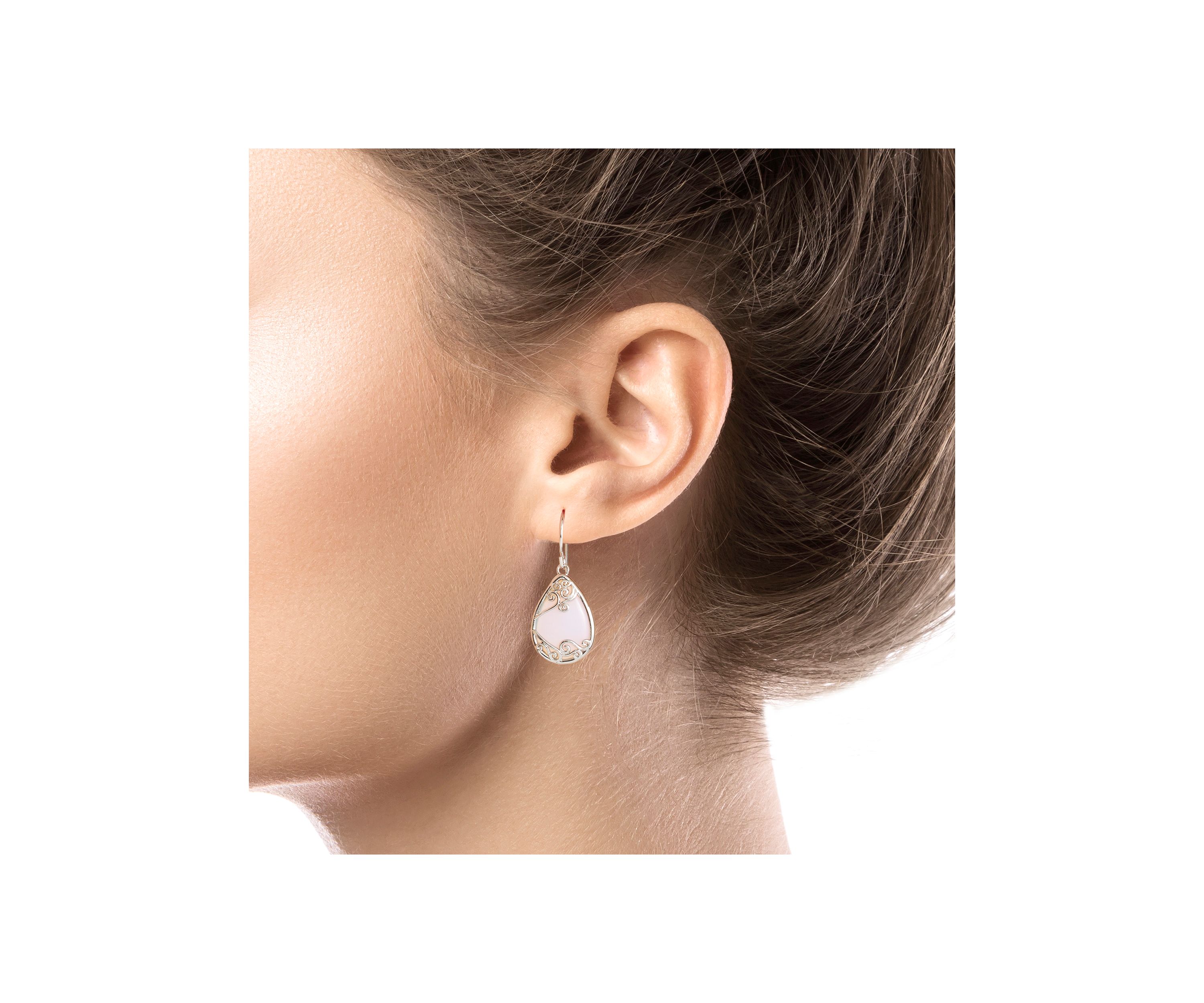 Silver Plated Simulated Opalite Filigree Teardrop Earrings
