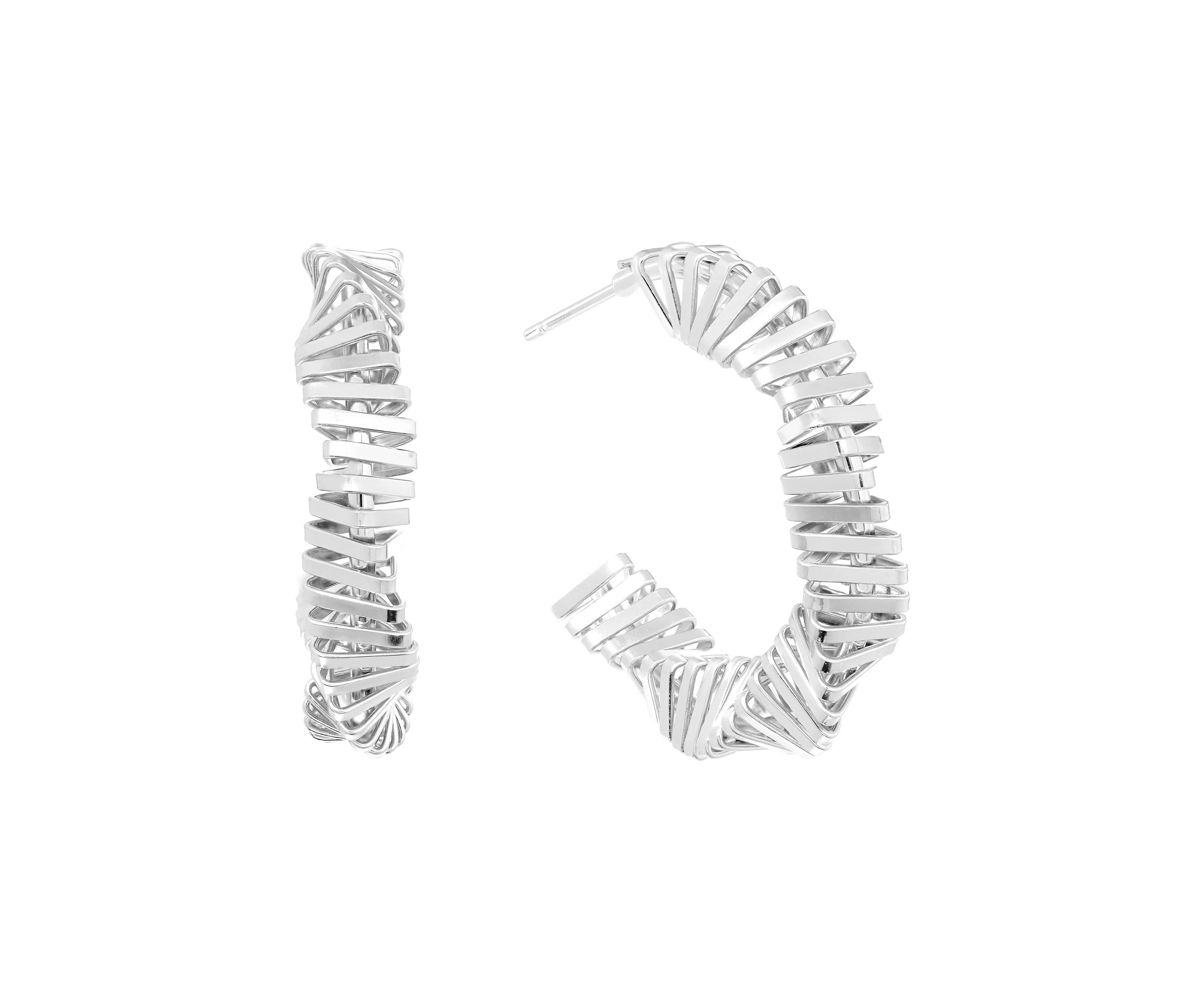 Plated Zipper Link Post Hoop Earrings