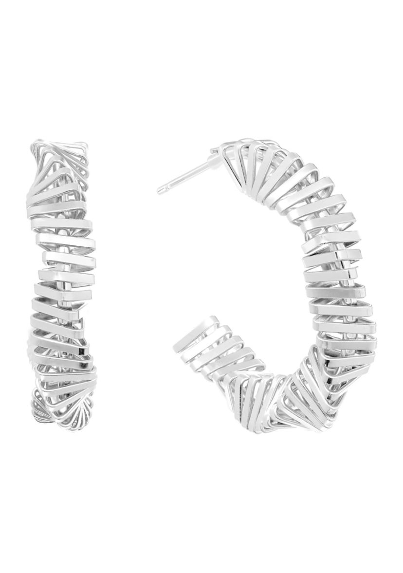 Plated Zipper Link Post Hoop Earrings