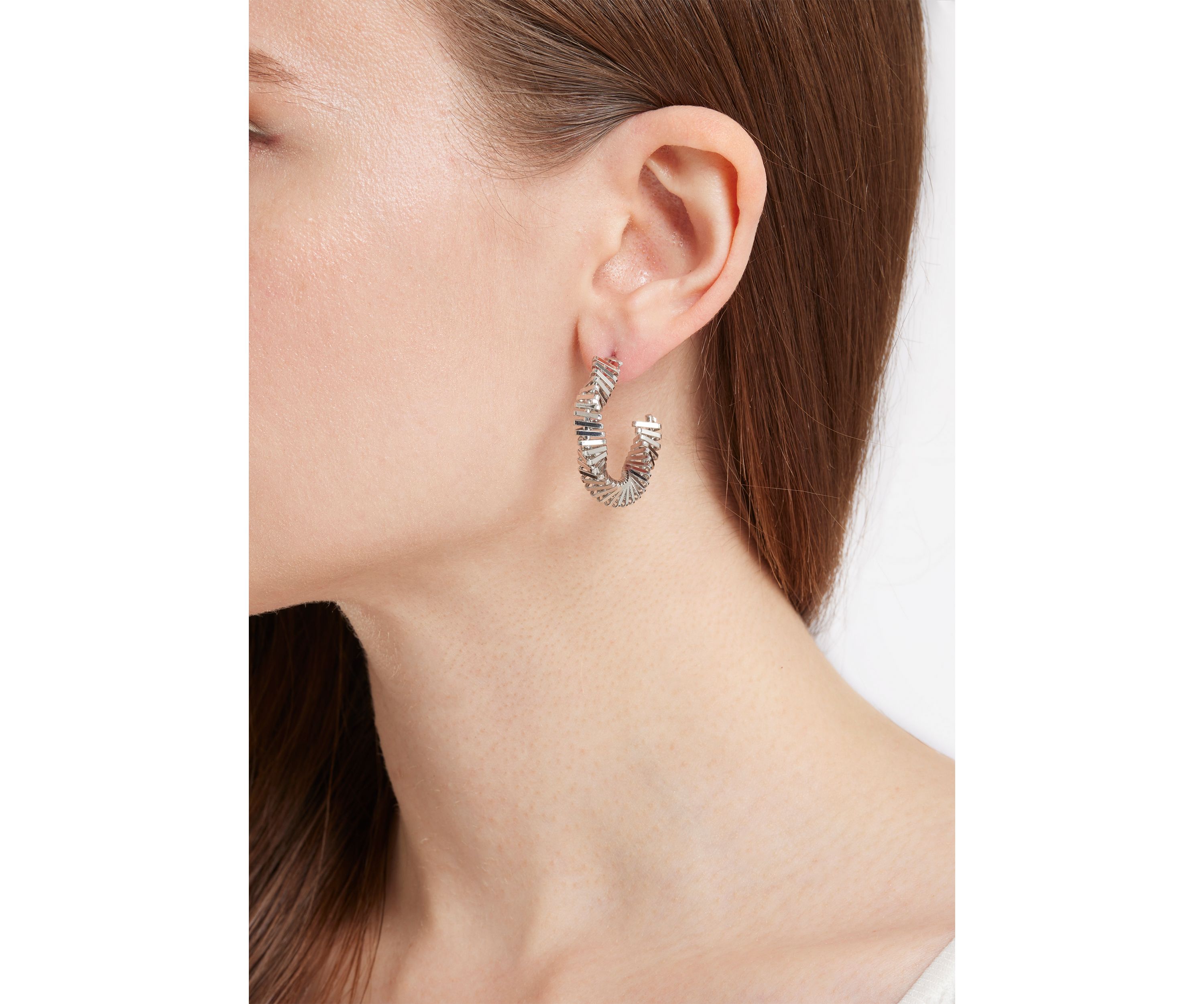 Plated Zipper Link Post Hoop Earrings