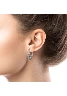 Silver Plated Crystal Filigree Huggie Hoop Earrings