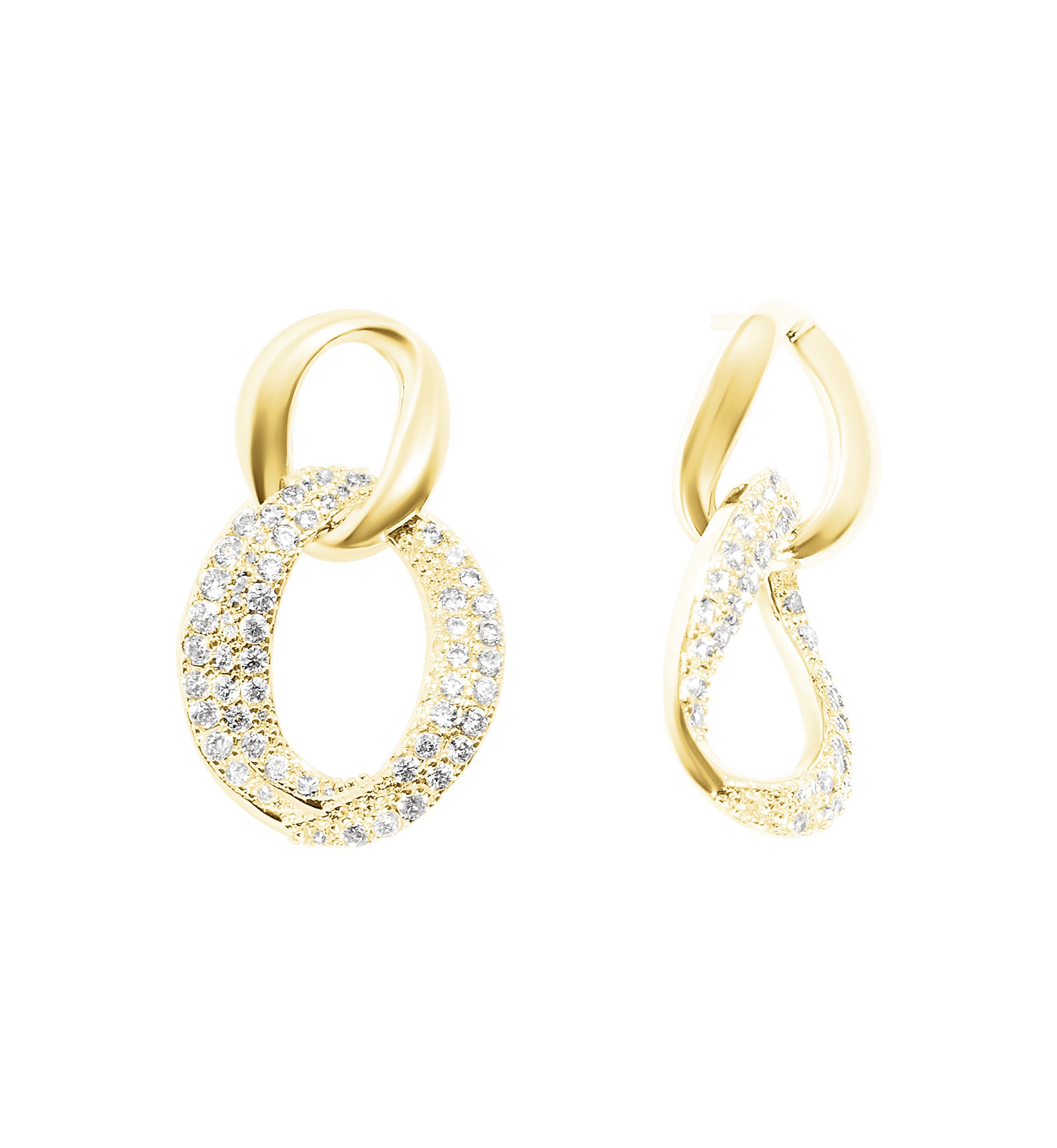 Gold Plated Cubic Zirconia Double Chain Link Drop Earrings