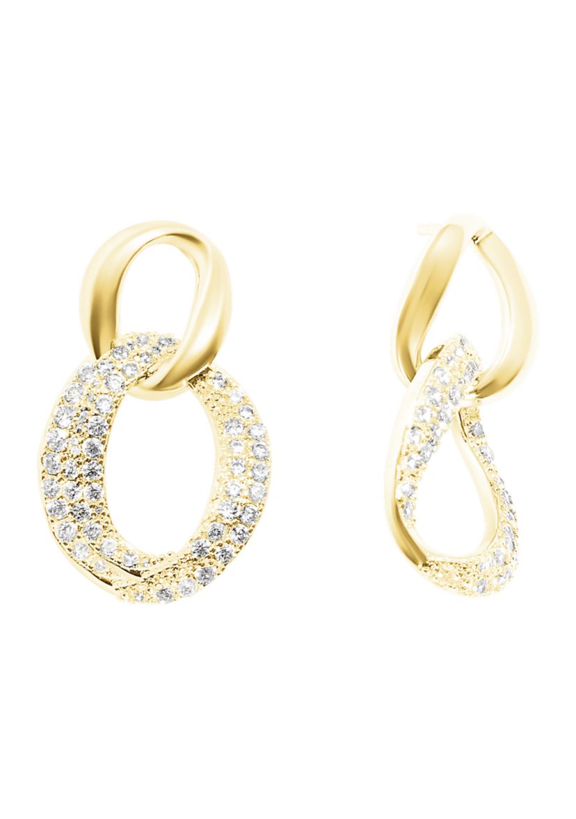 Gold Plated Cubic Zirconia Double Chain Link Drop Earrings