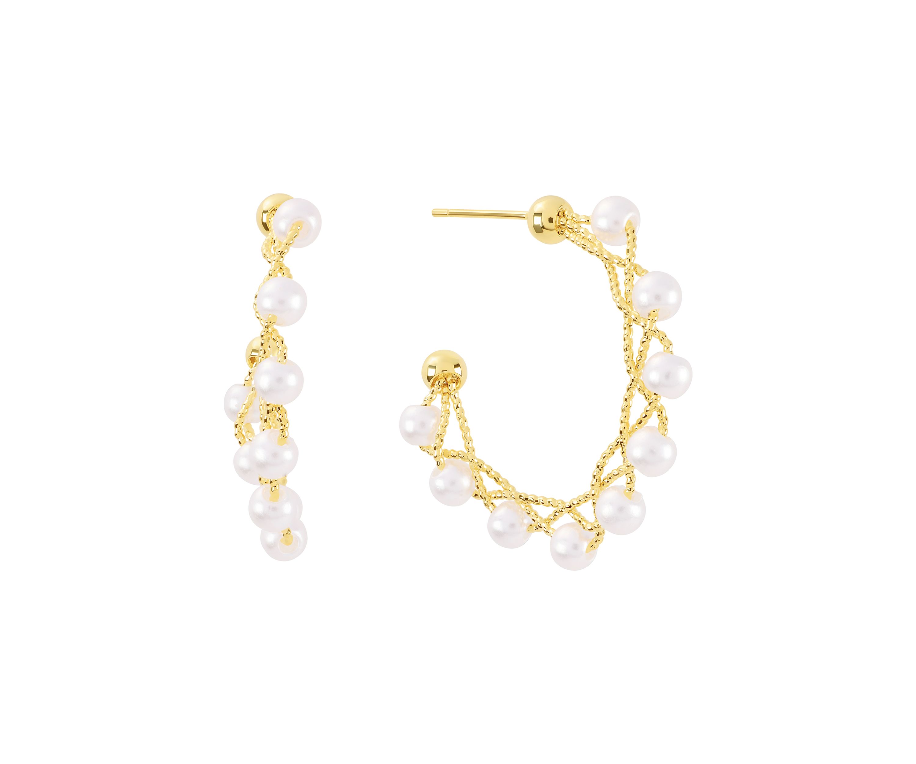Gold Plated 30mm Simulated Pearls Twisted Hoop Earrings