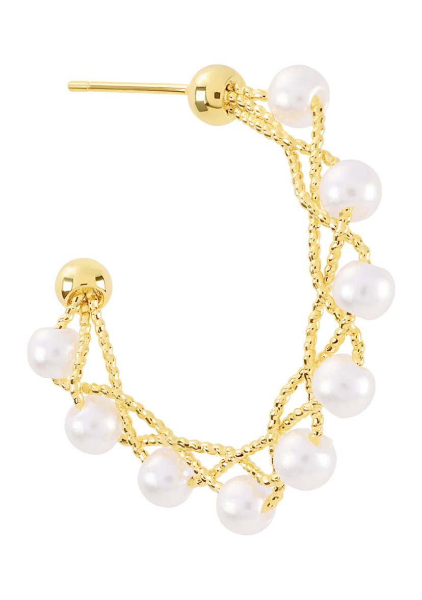 Gold Plated 30mm Simulated Pearls Twisted Hoop Earrings