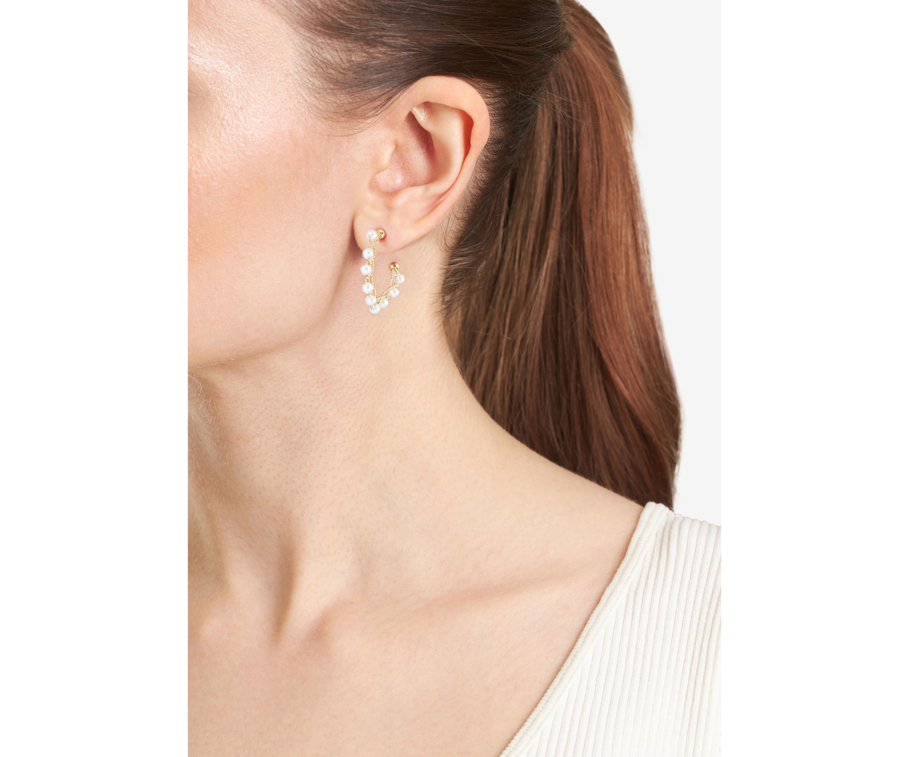 Gold Plated 30mm Simulated Pearls Twisted Hoop Earrings