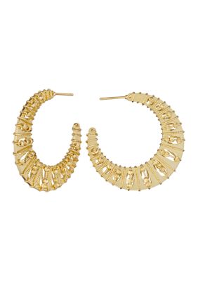 Belk Silverworks Crescent Beaded Rope Gold Plated Hoop Earrings