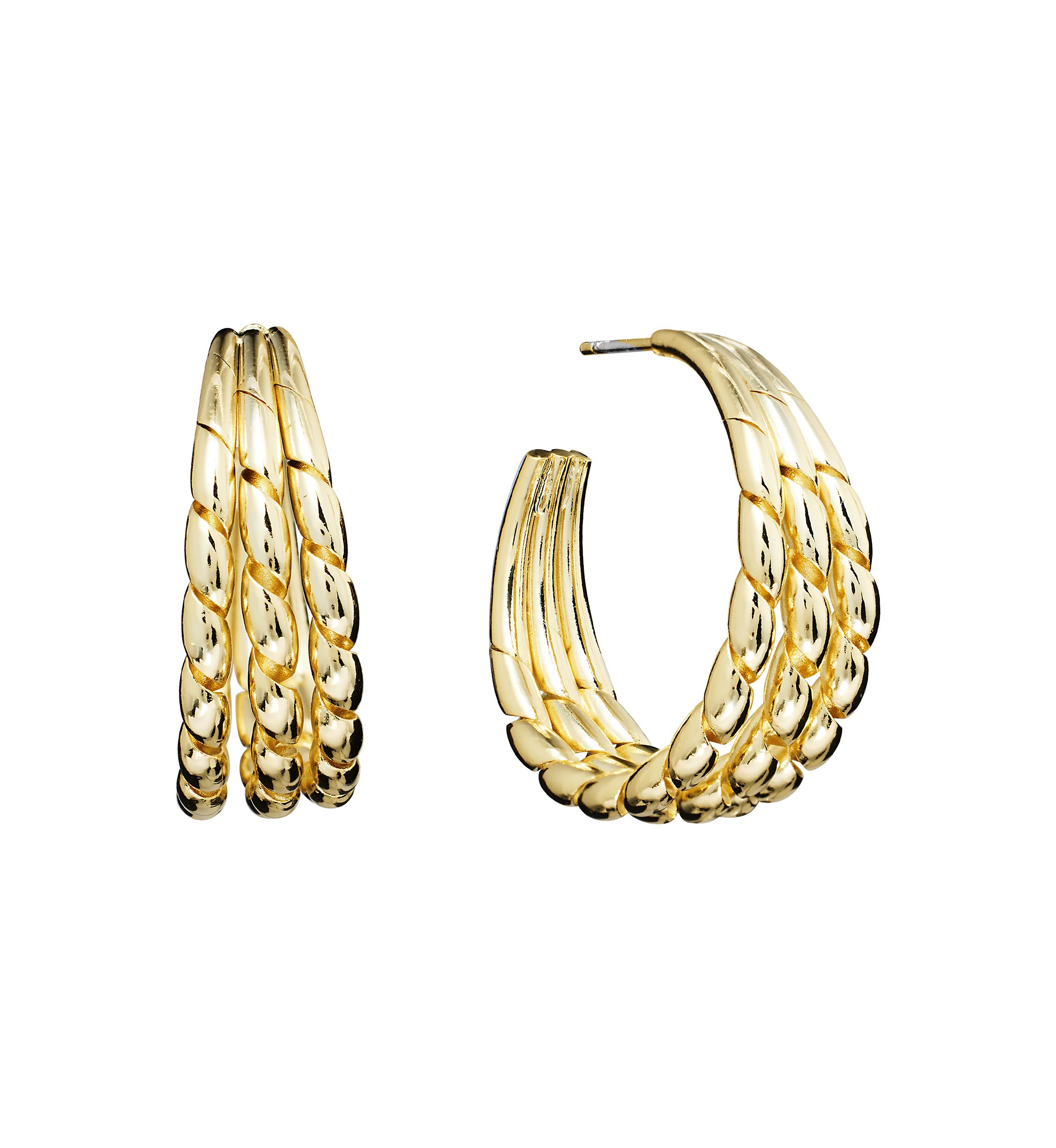 Gold Plated Triple Rope Hoop Earrings