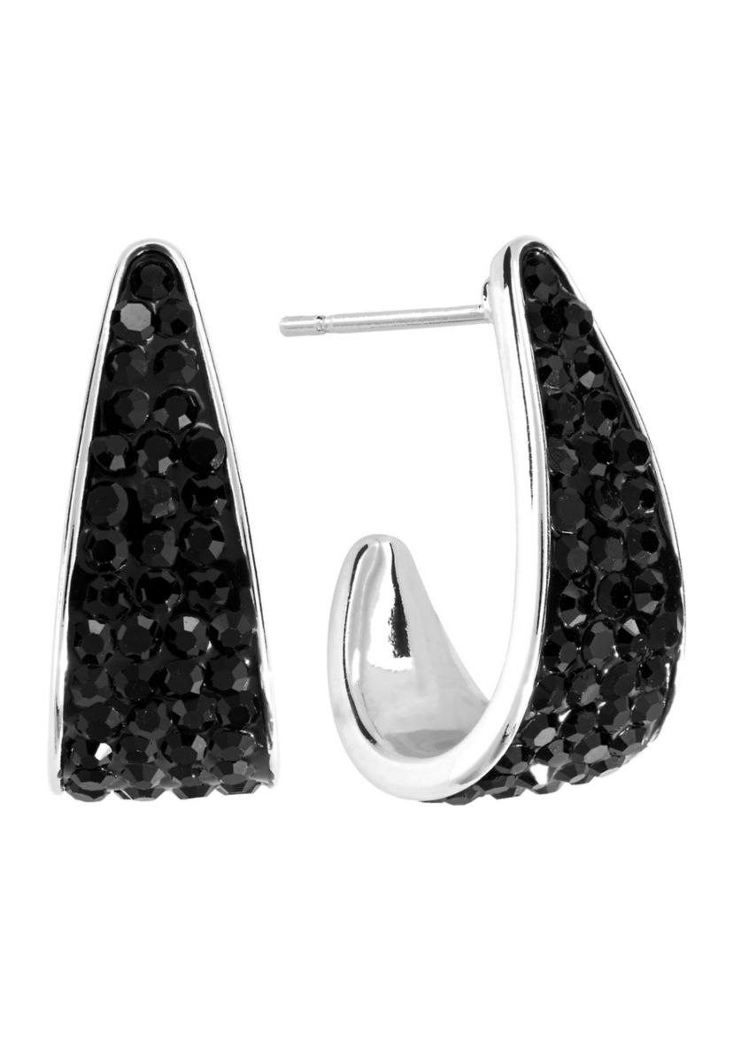 Silver Plated Crystal Pavé J Hoop Earrings