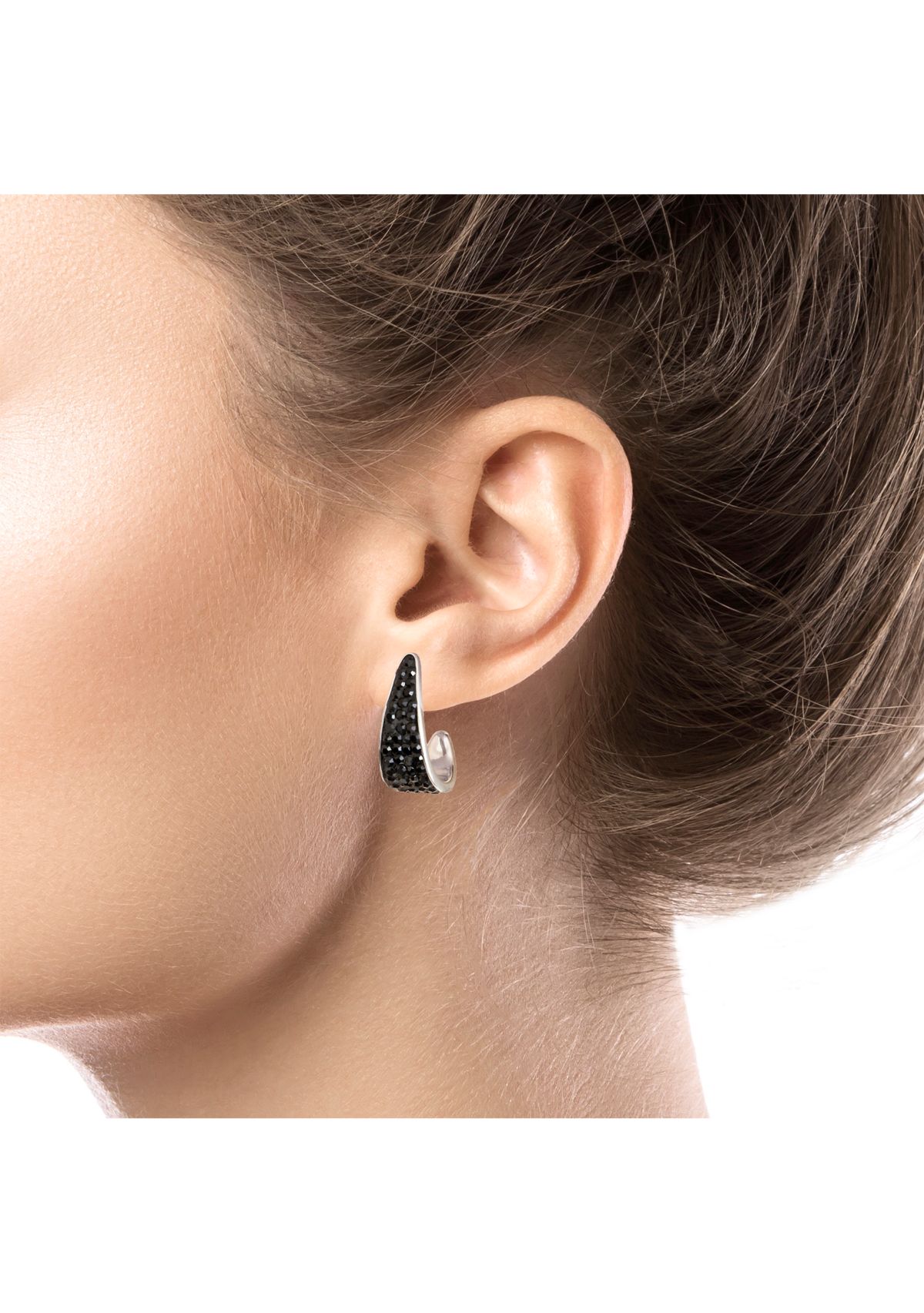 Silver Plated Crystal Pavé J Hoop Earrings