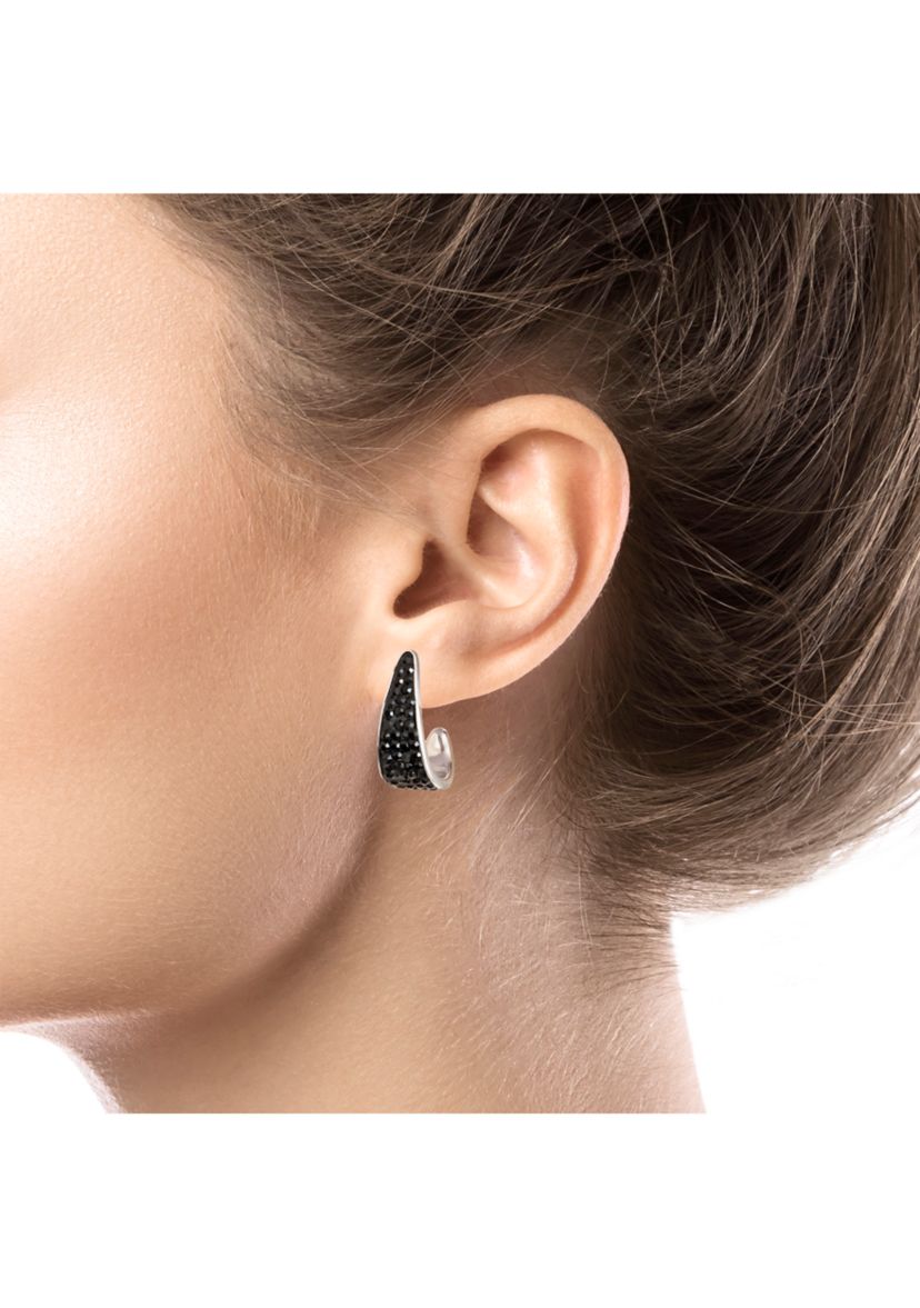 Silver Plated Crystal Pavé J Hoop Earrings