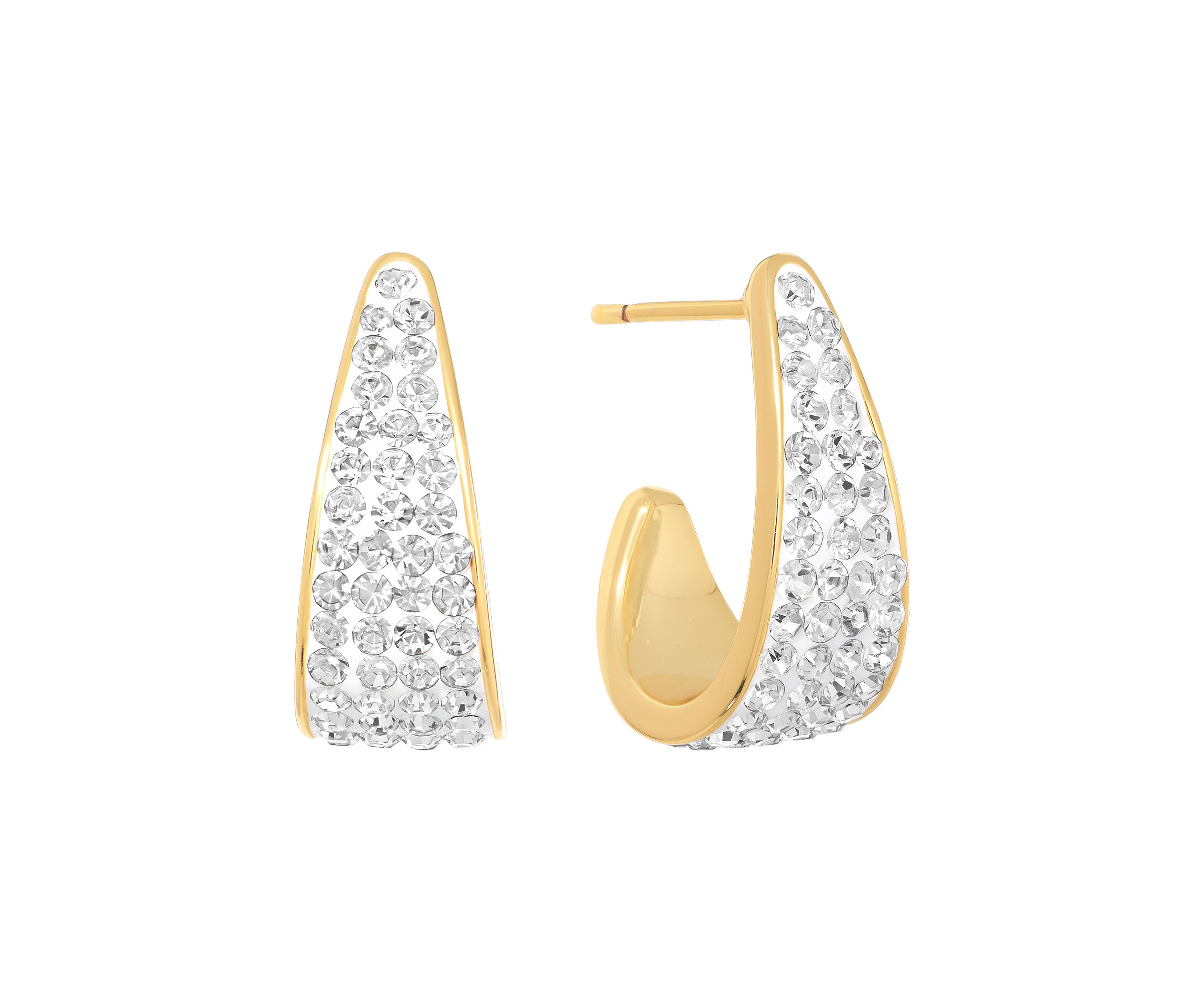 Gold Plated Crystal Pavé J Hoop Earrings