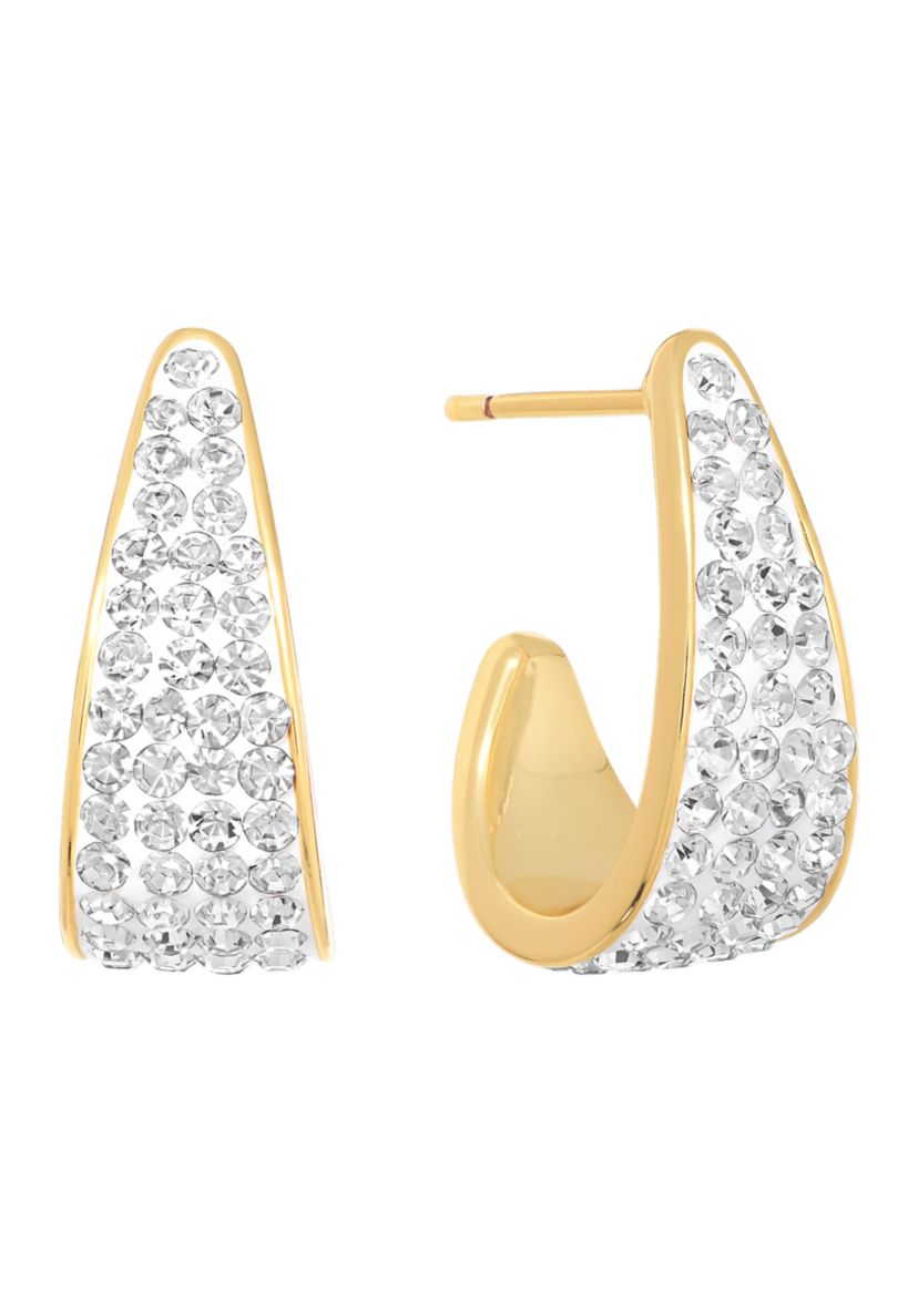 Gold Plated Crystal Pavé J Hoop Earrings