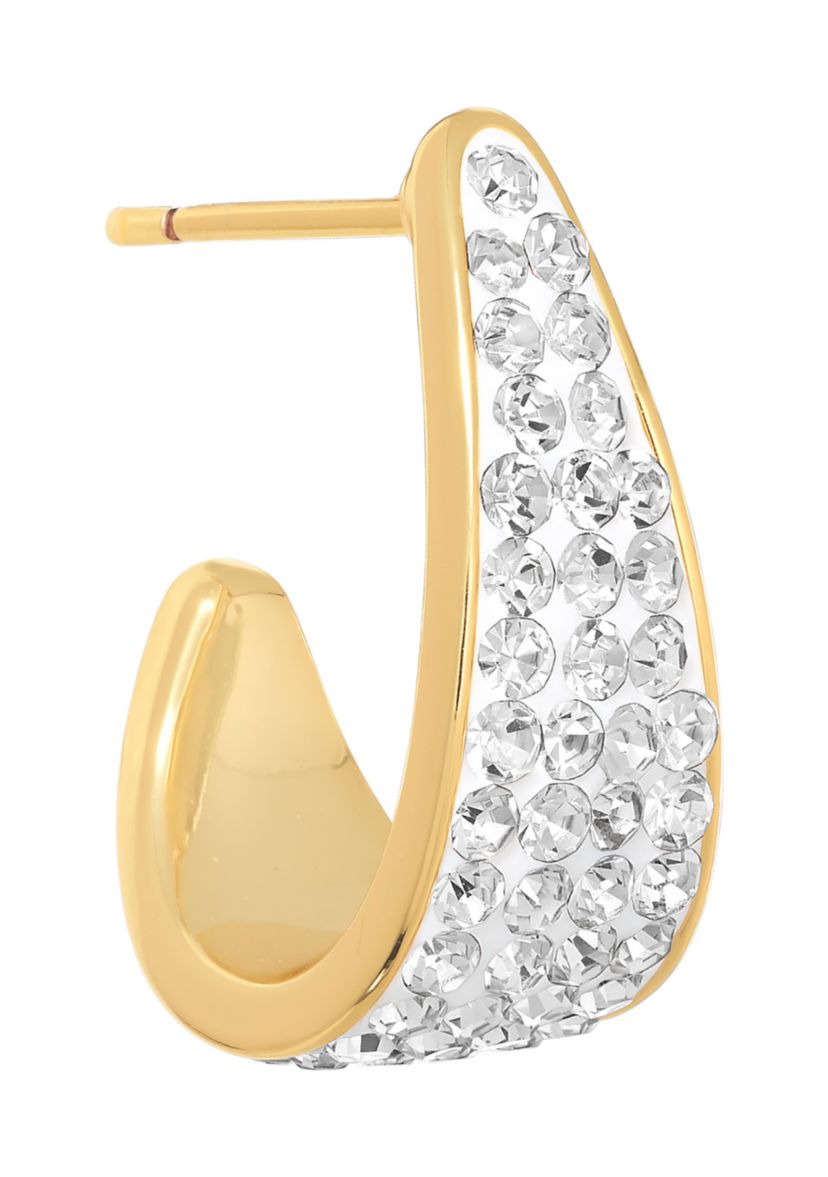Gold Plated Crystal Pavé J Hoop Earrings
