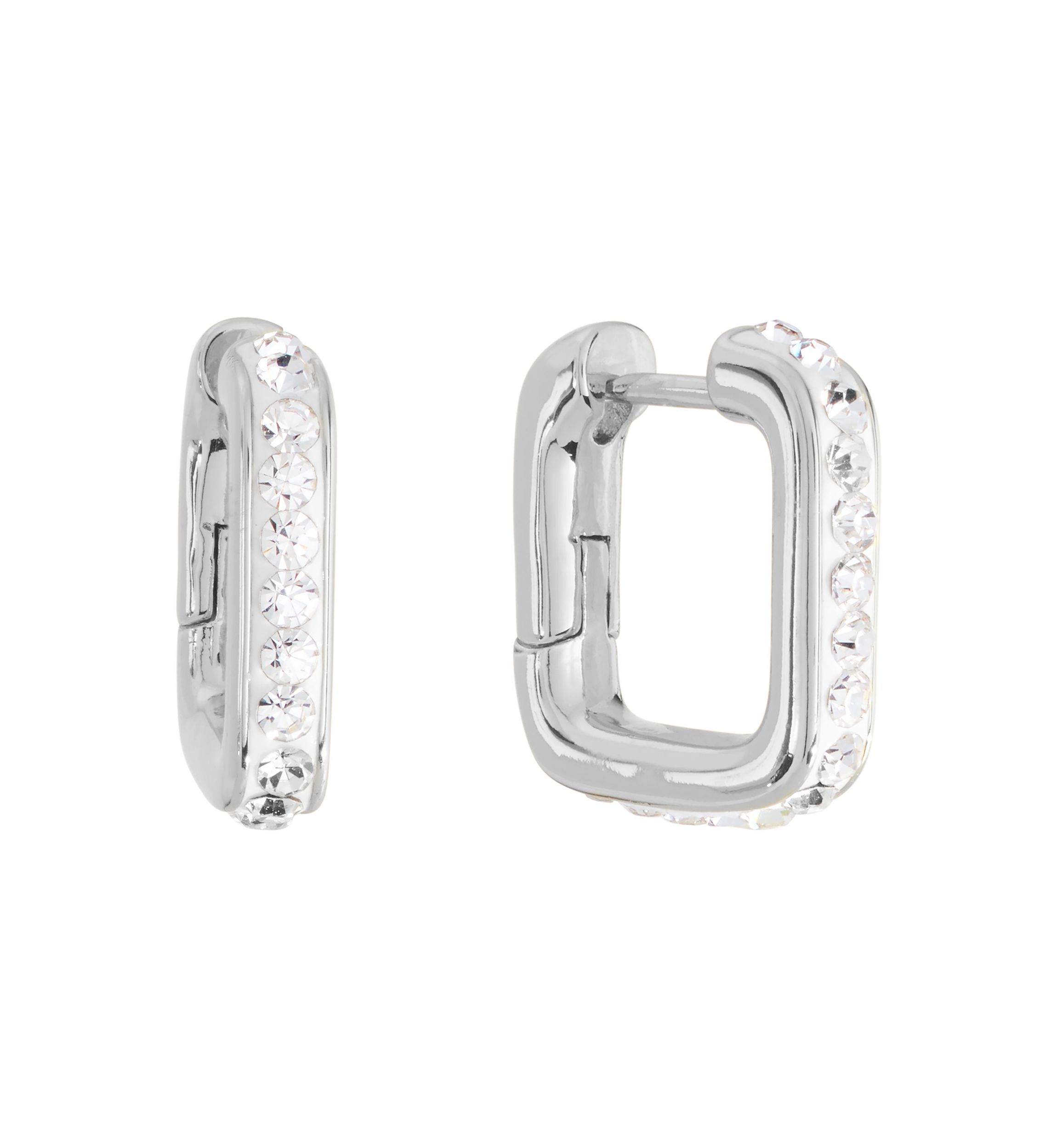 Belk Silverworks Silver Plated Crystal Pave Square Huggie