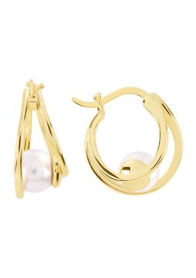 Belk Silverworks Gold Plated 18mm Simulated Pearl Orbit Hoop Earrings