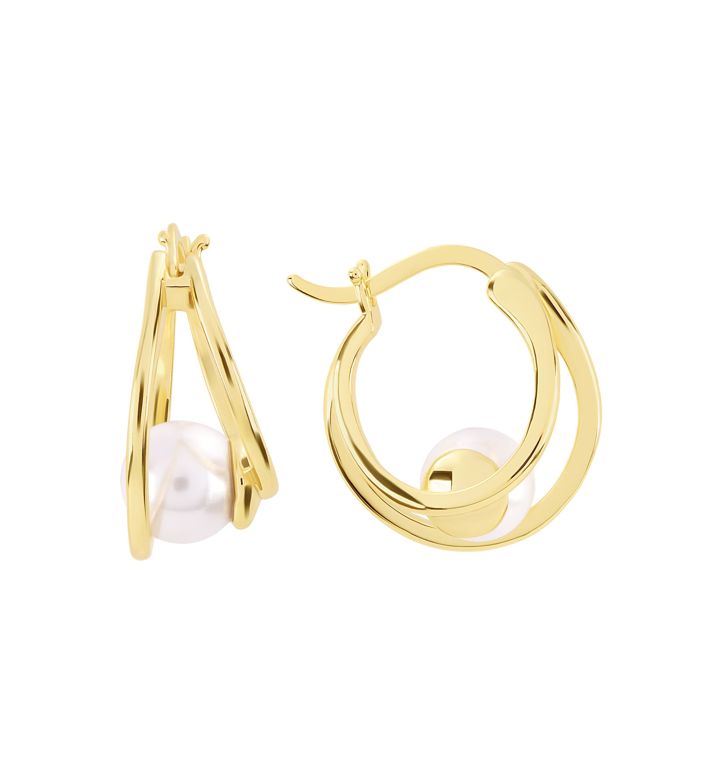 Gold Plated 18mm Simulated Pearl Orbit Hoop Earrings