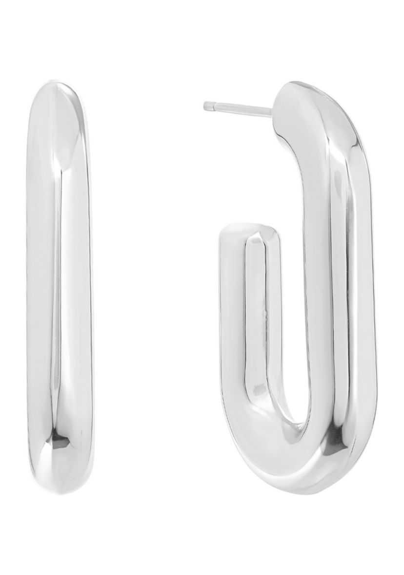 Plated Elongated Post Hoop Earrings