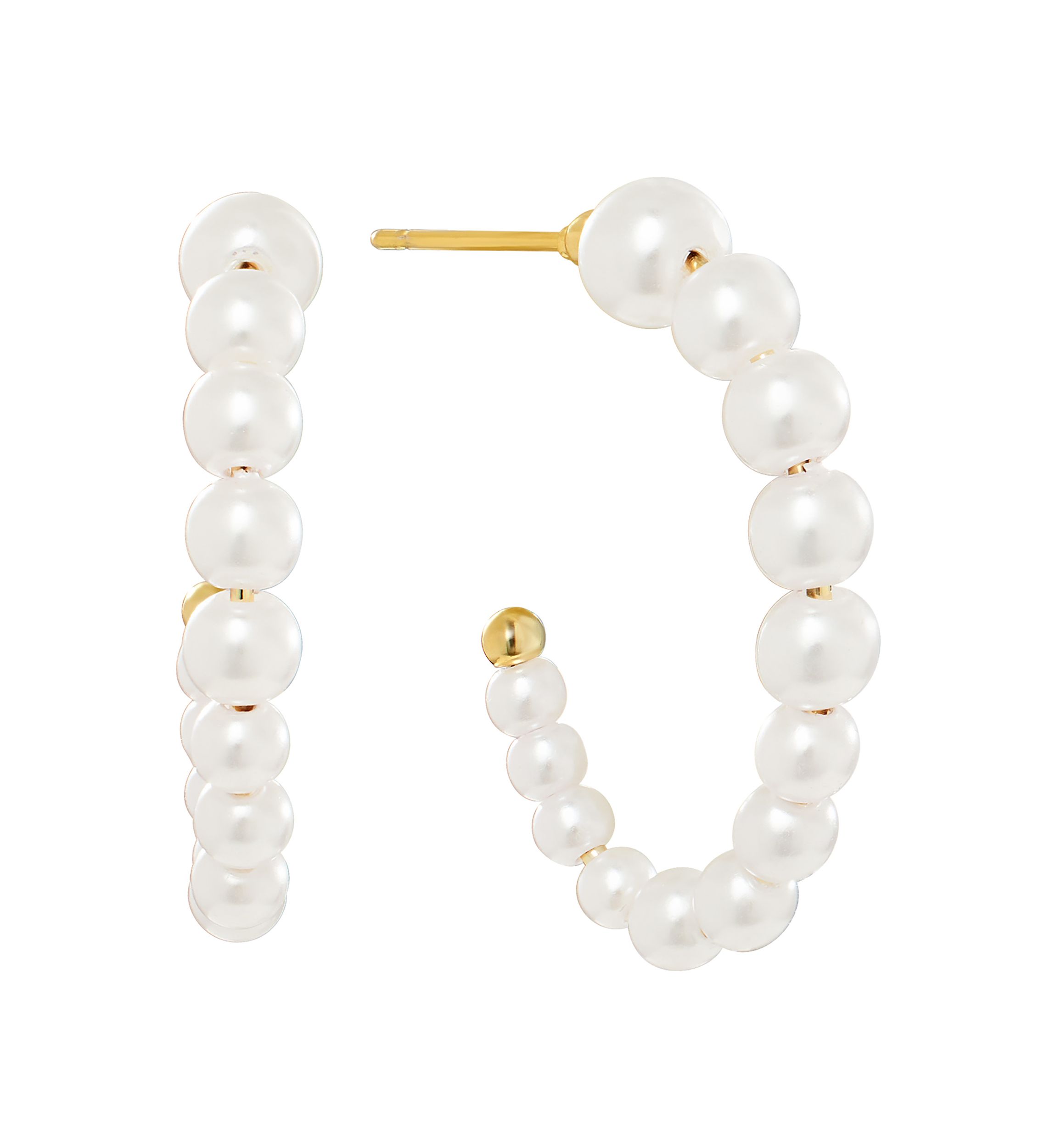 Gold Plated Pearl Beaded Station Hoop Earrings