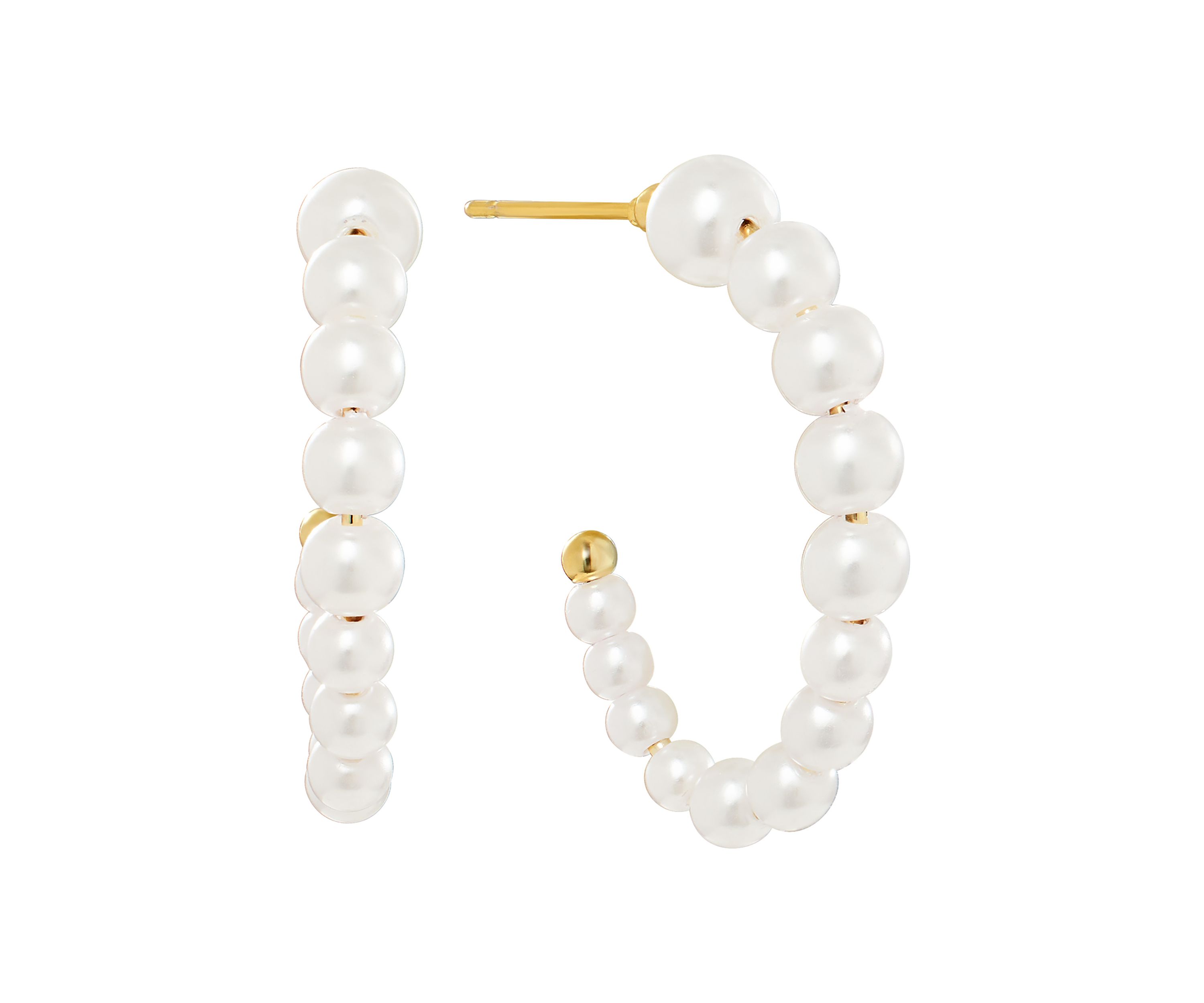 Gold Plated Pearl Beaded Station Hoop Earrings