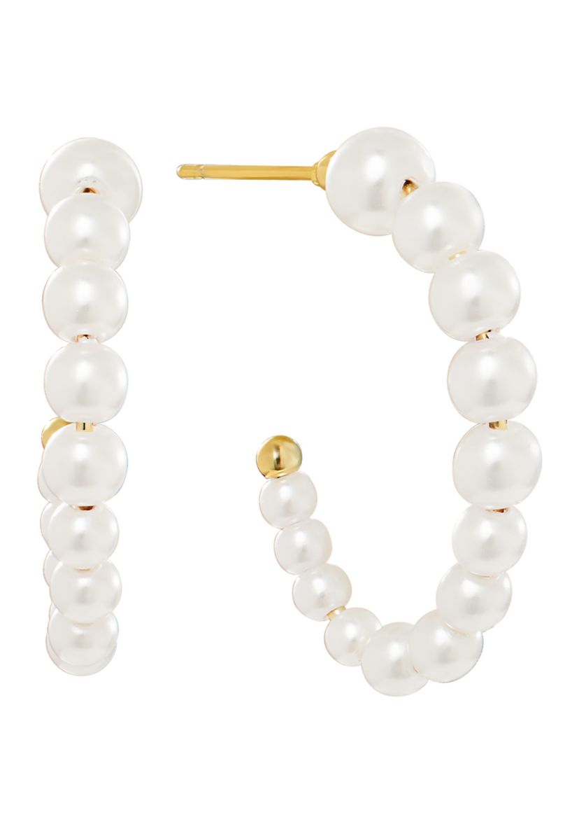 Gold Plated Pearl Beaded Station Hoop Earrings
