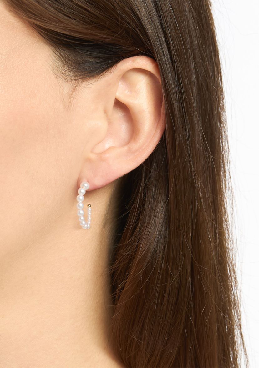 Gold Plated Pearl Beaded Station Hoop Earrings