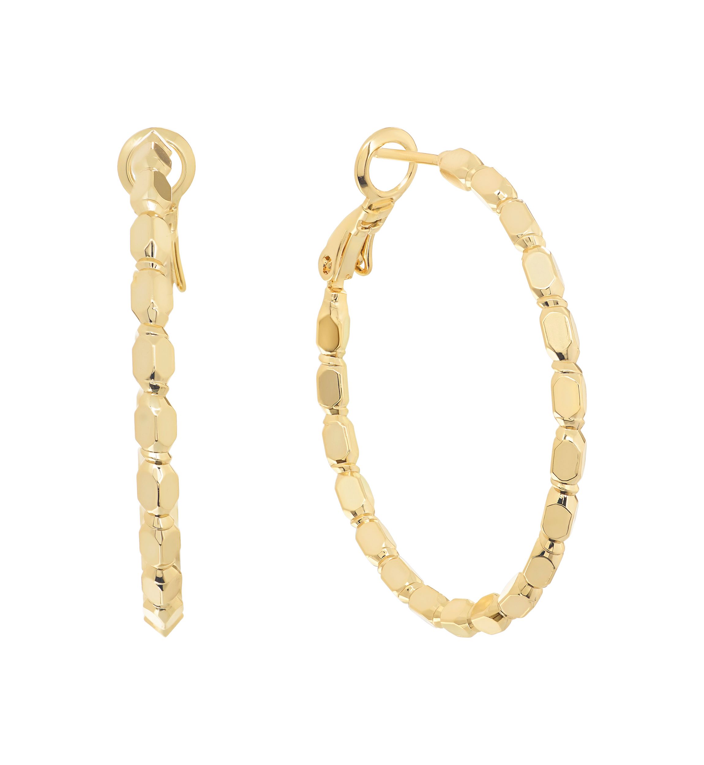 Plated Diamond-Cut Station Hoop Earrings
